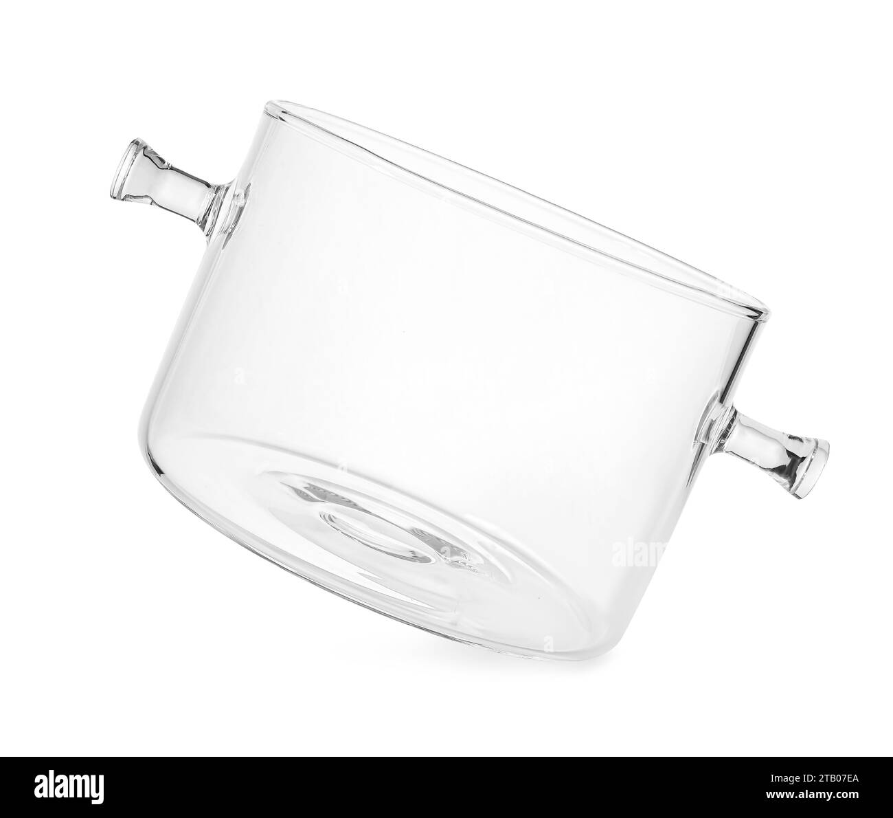 Un recipiente di vetro vuoto isolato su bianco Foto Stock
