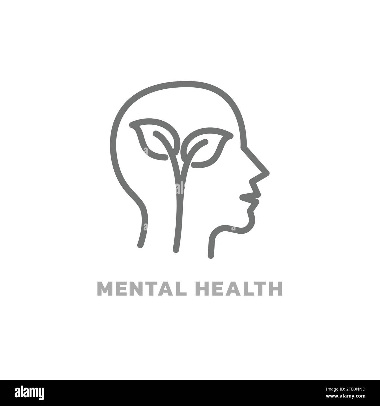 Icona vettore linea di salute mentale. Profilo testa umana e foglia di fiore, simbolo mente colpo modificabile. Illustrazione Vettoriale