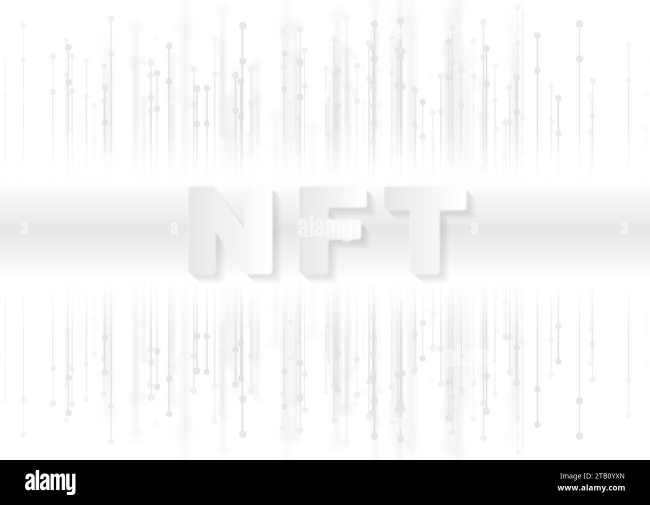 Token non fungibile minimo. Sfondo vettoriale della tecnologia astratta NFT bianco grigio con linee di connessione Illustrazione Vettoriale