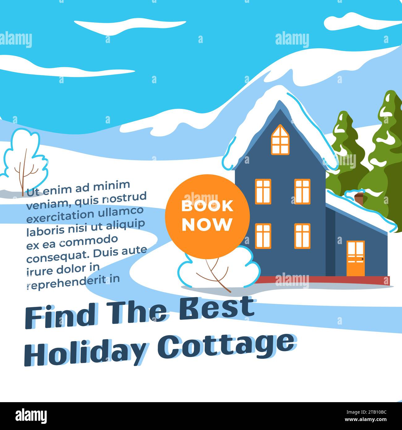 Prenota il miglior cottage per le vacanze, il viaggio invernale e il riposo Illustrazione Vettoriale