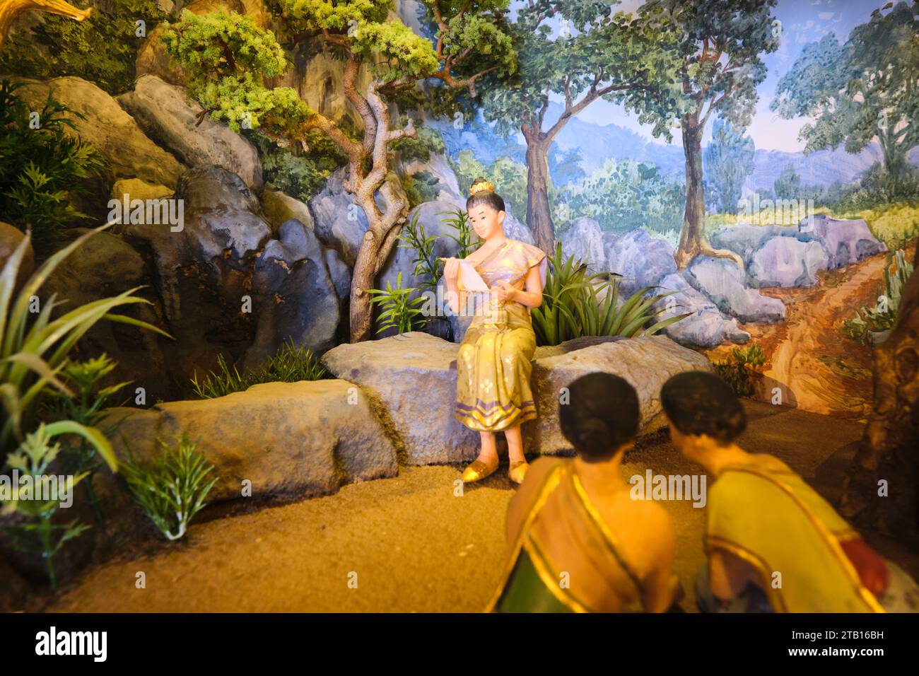 Un diorama del Golden Hongsa che trova Phra Sri Muang una moglie. Al Museo Siriraj Bimuksthan di Bangkok, Thailandia. Foto Stock