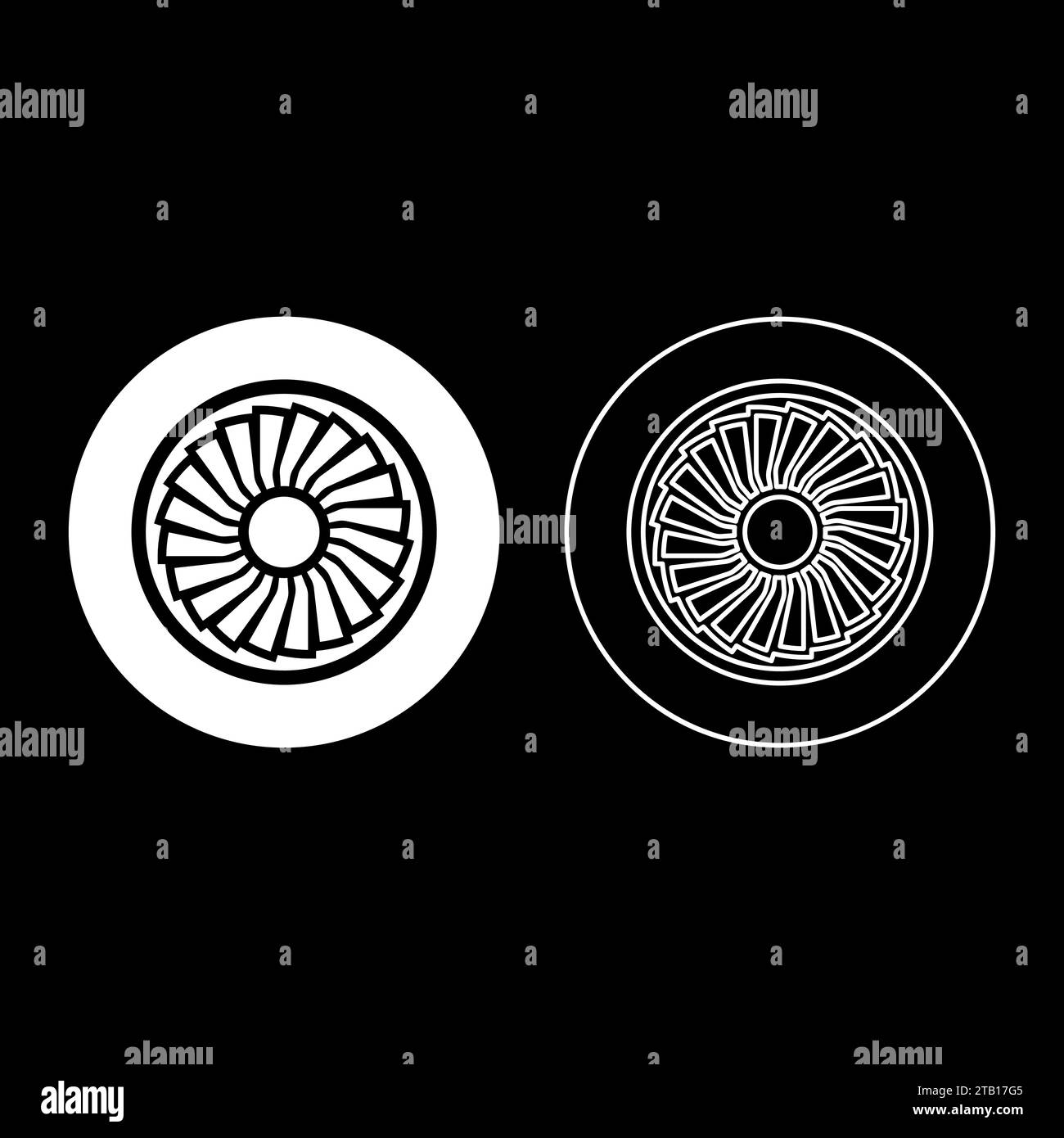 Icona set ventola motore a reazione turbomachina per aeroplani a turbina motore per aeroplani a turbina colore bianco immagine vettoriale semplice contorno contorno contorno di riempimento solido Illustrazione Vettoriale