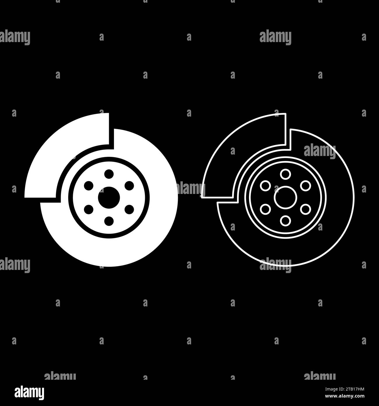 Disco del freno per auto, parte del sistema di ingranaggi, icona di set di colori bianchi, immagine vettoriale, riempimento semplice, contorno linea linea linea sottile e piatta Illustrazione Vettoriale