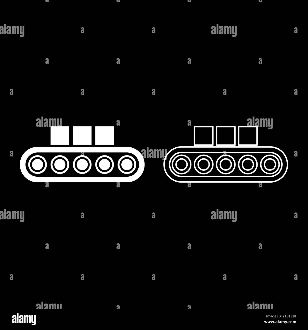 Nastro trasportatore nastro aeroportuale bagaglio bagaglio passeggeri linea di produzione automatizzata set di produzione ICON bianco illustrazione vettoriale Illustrazione Vettoriale