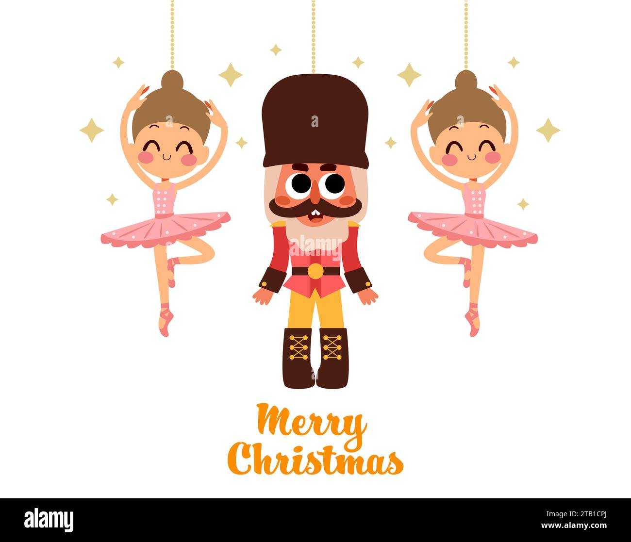 Biglietto d'auguri natalizio per lo Schiaccianoci e ballerina Vector Illustration Foto Stock