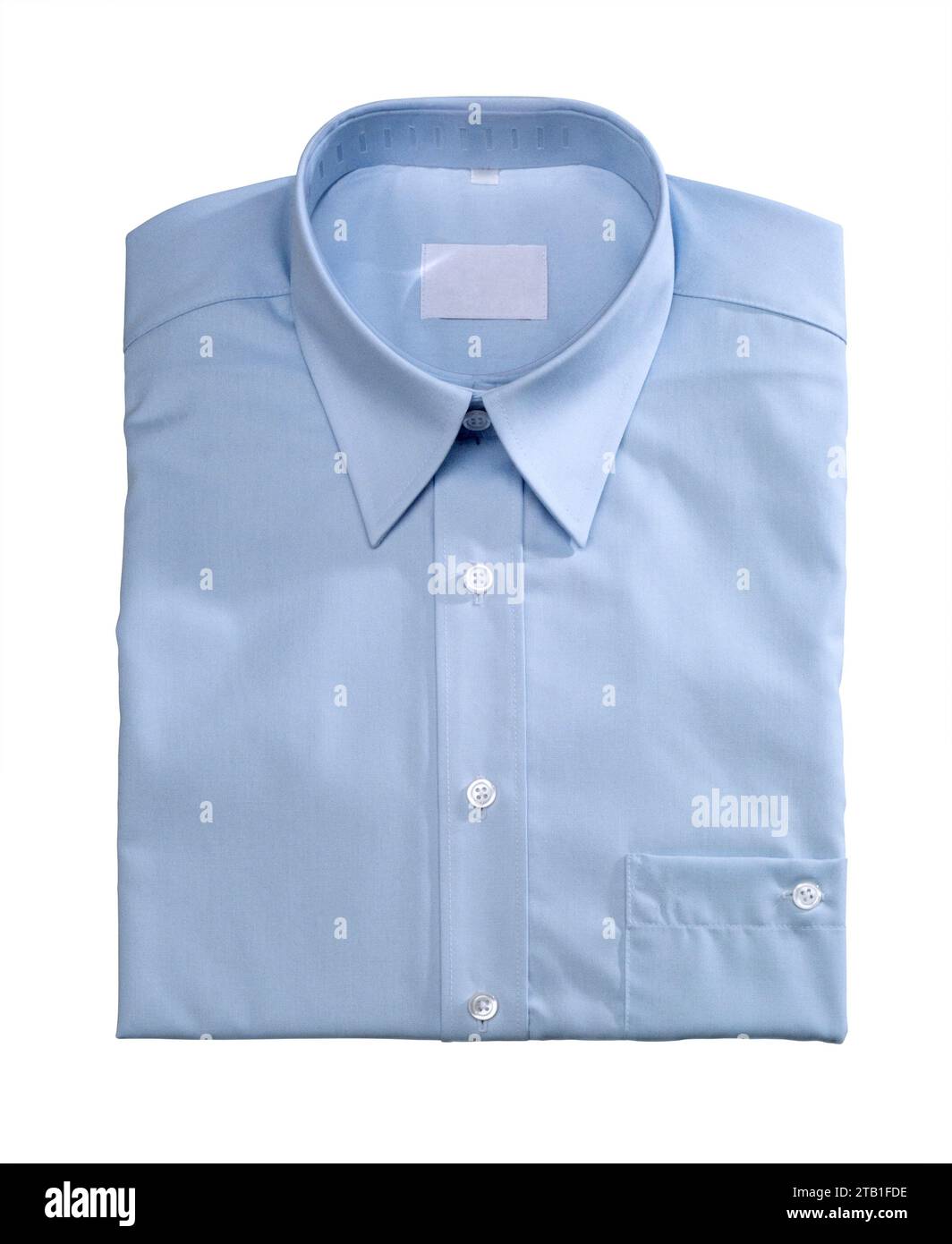Camicia abito blu ripiegata isolata sul retro bianco Foto Stock