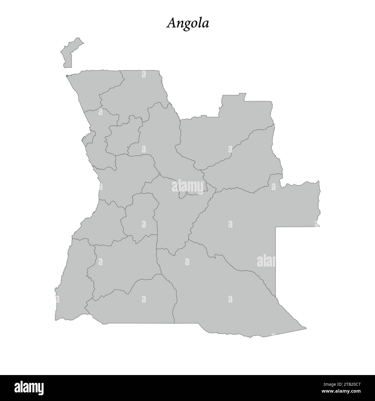 Semplice mappa piatta dell'Angola con confini distrettuali Illustrazione Vettoriale