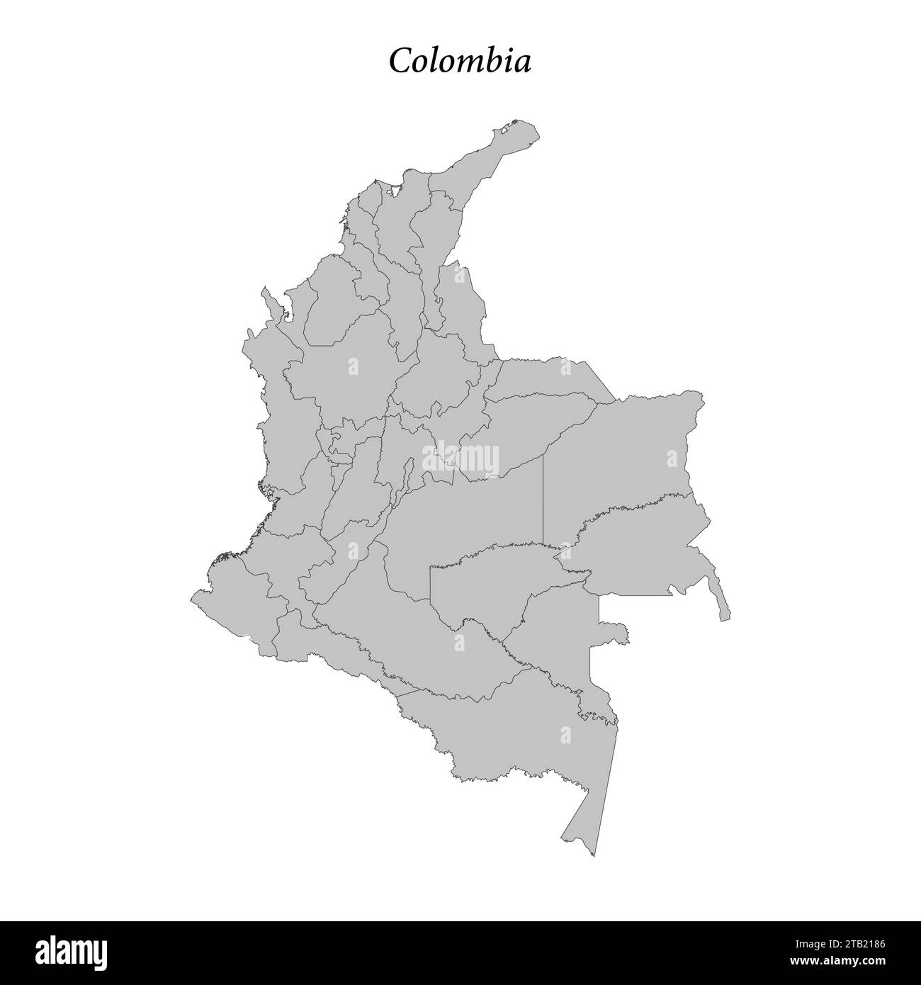 Semplice mappa piatta della Colombia con confini distrettuali Illustrazione Vettoriale