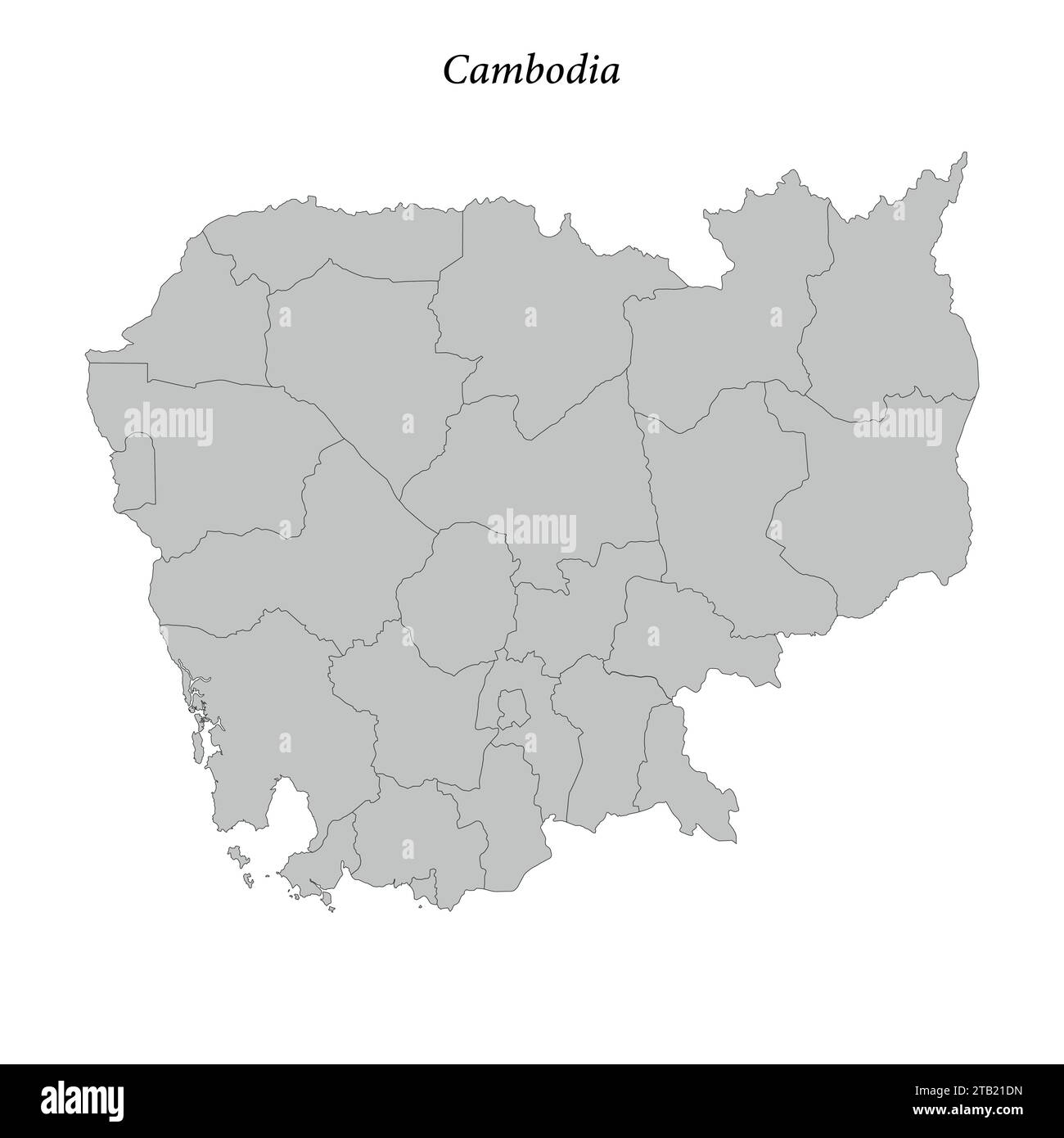 Semplice mappa piatta della Cambogia con confini distrettuali Illustrazione Vettoriale