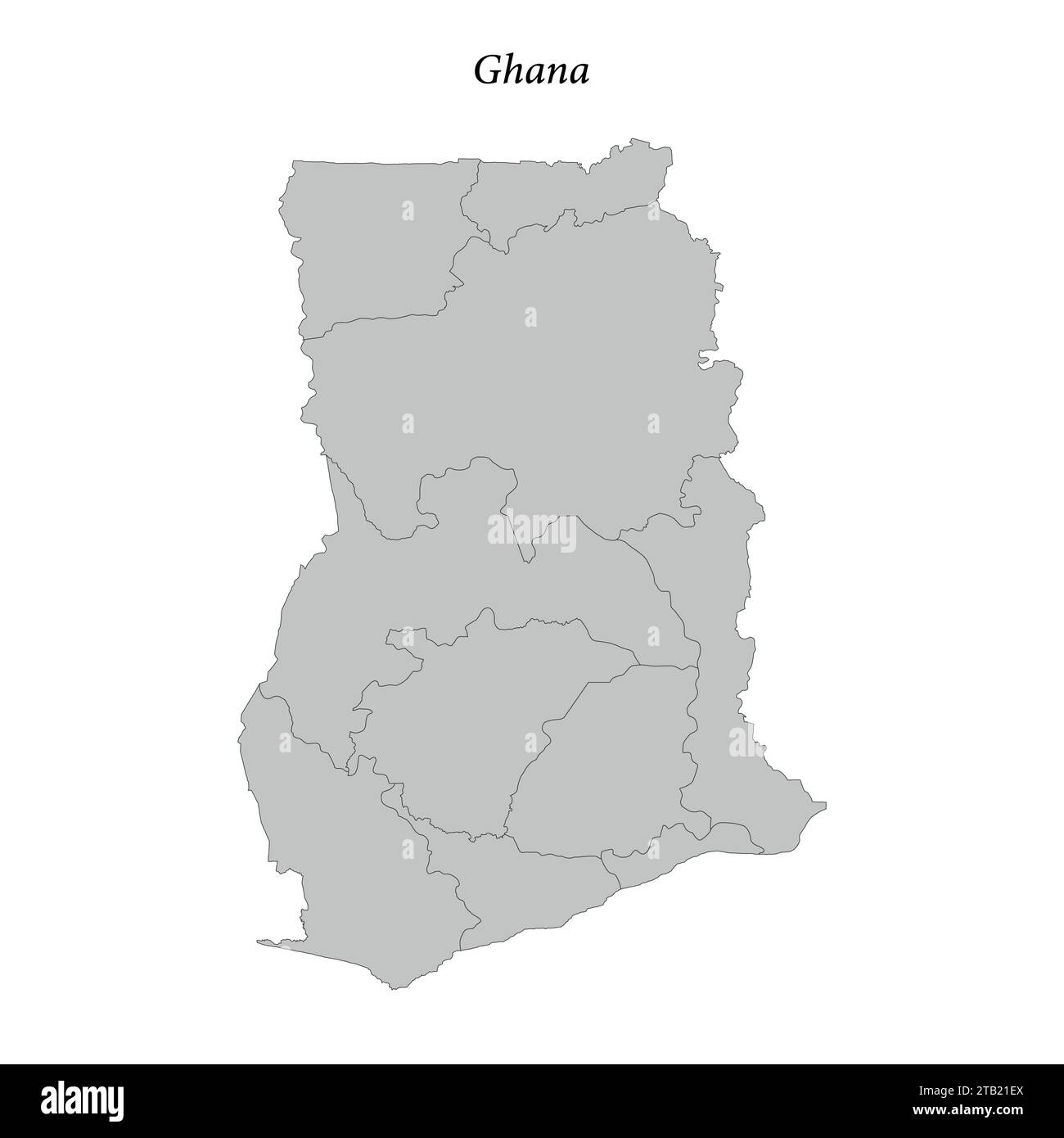 Semplice mappa piatta del Ghana con confini distrettuali Illustrazione Vettoriale