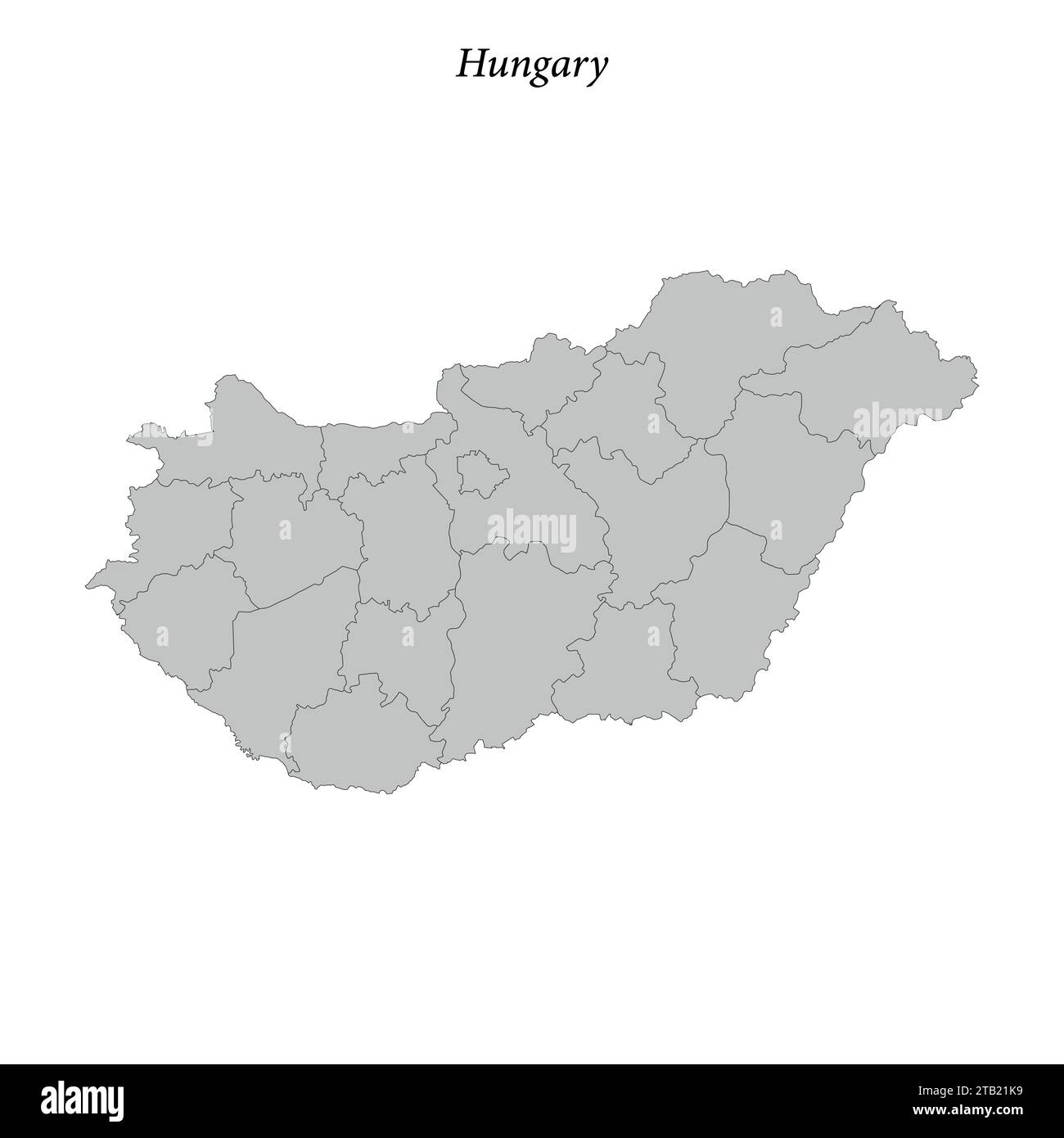 Semplice mappa piatta dell'Ungheria con confini distrettuali Illustrazione Vettoriale