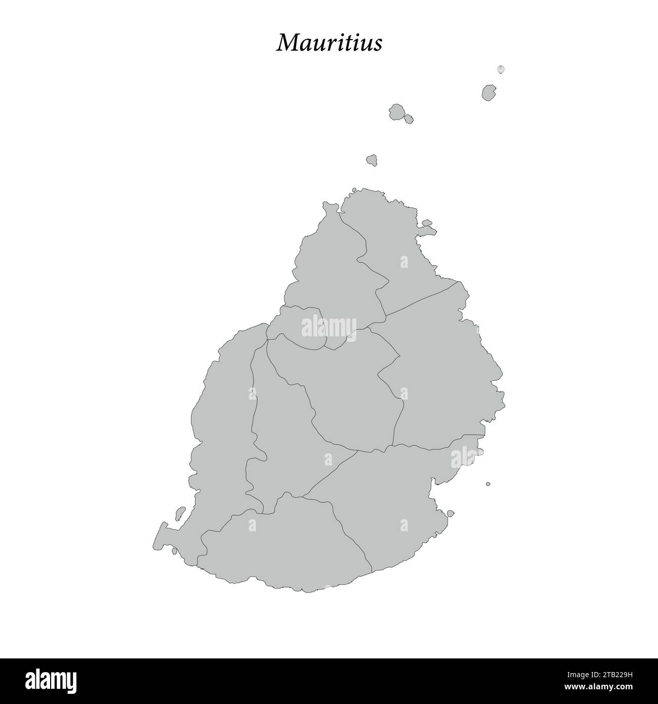 Semplice mappa piatta di Mauritius con confini distrettuali Illustrazione Vettoriale