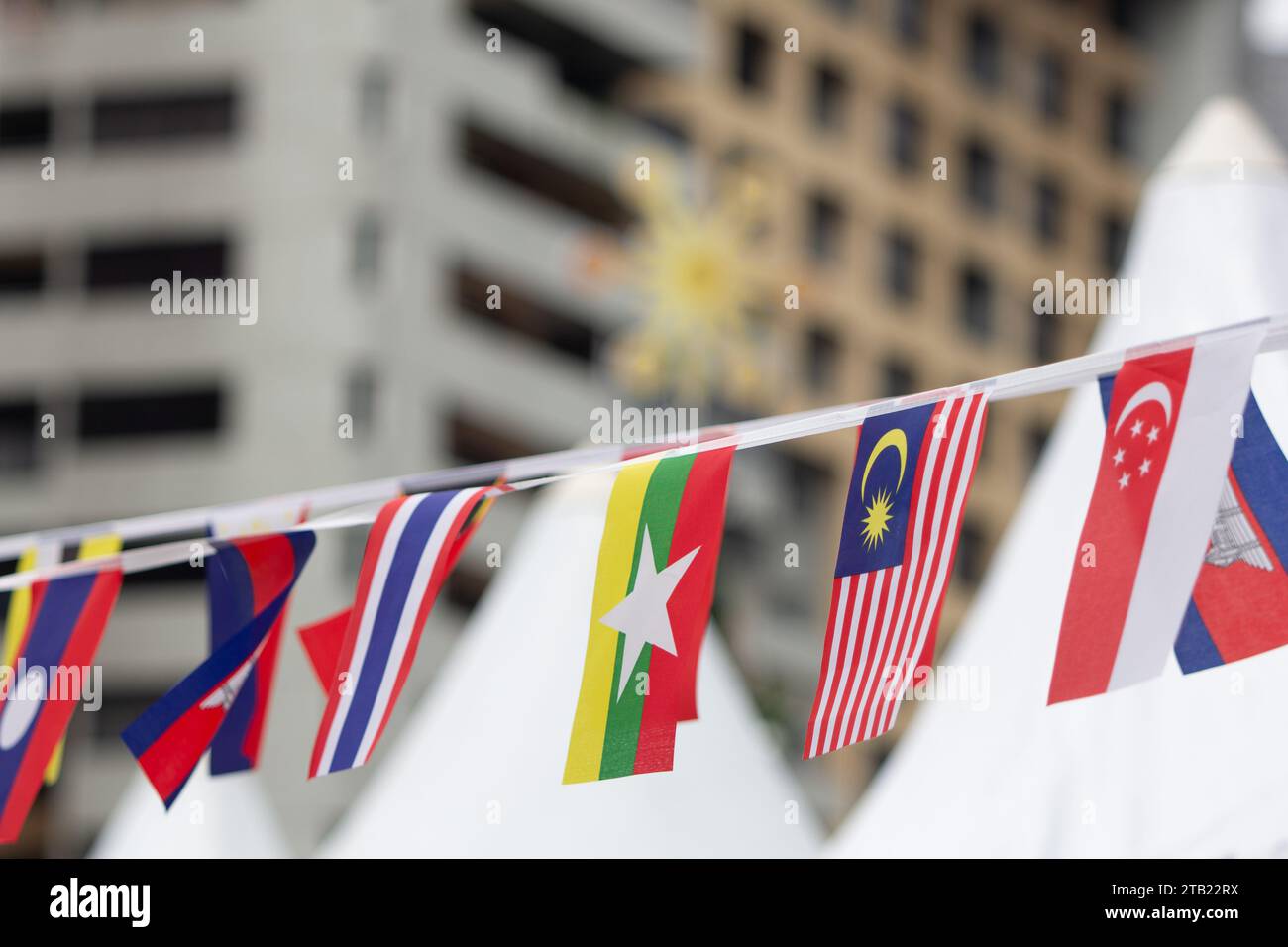 Bandiere dei paesi dell'ASEAN all'evento dell'ASEAN festival a Kuala Lumpur, Malesia Foto Stock