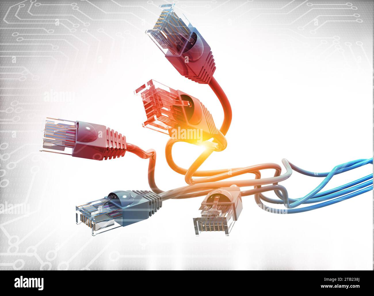 Cavo di rete sullo sfondo della tecnologia digitale. illustrazione 3d. Foto Stock