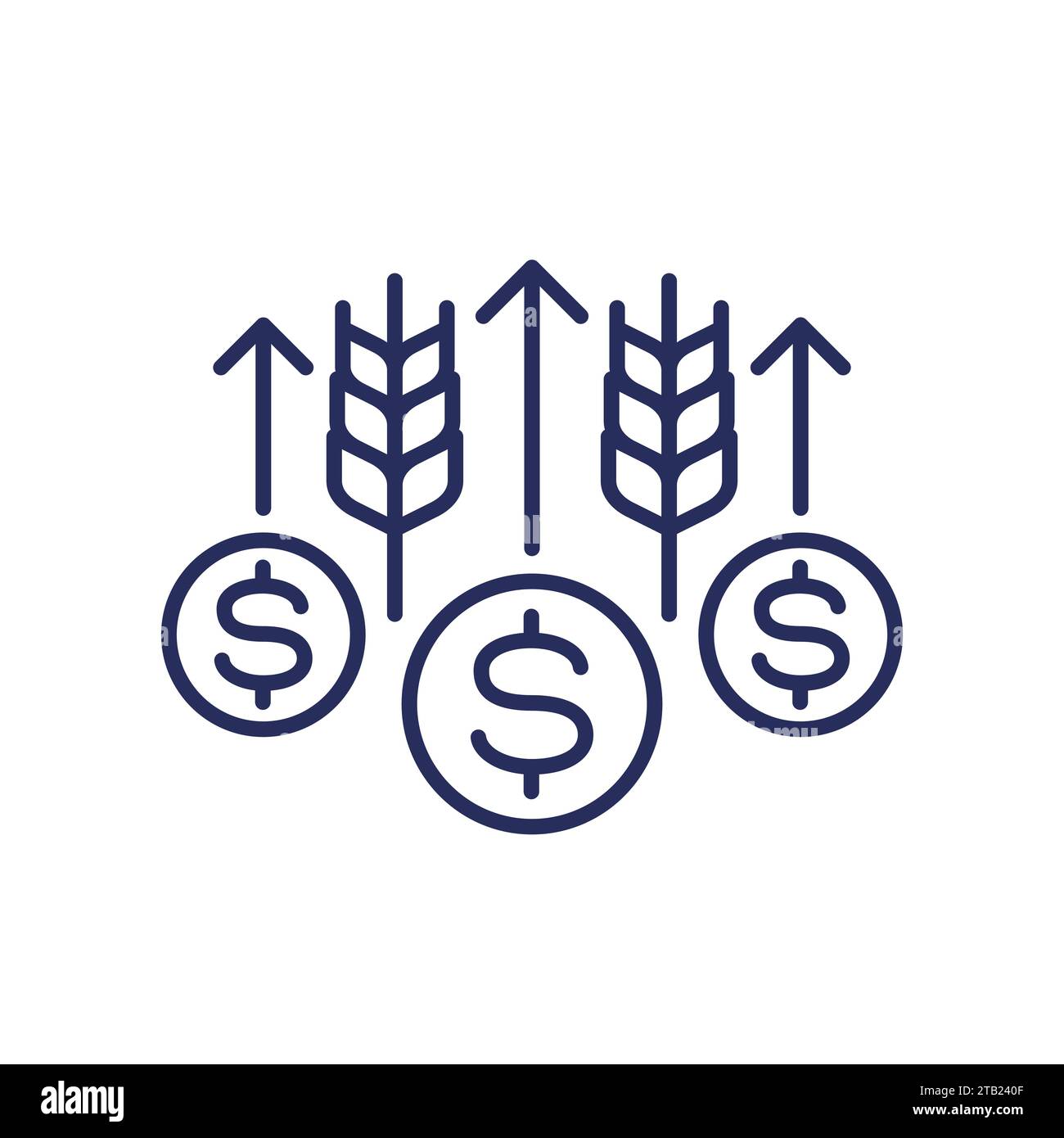 Icona della linea di crescita dei prezzi dei prodotti alimentari sul bianco Illustrazione Vettoriale