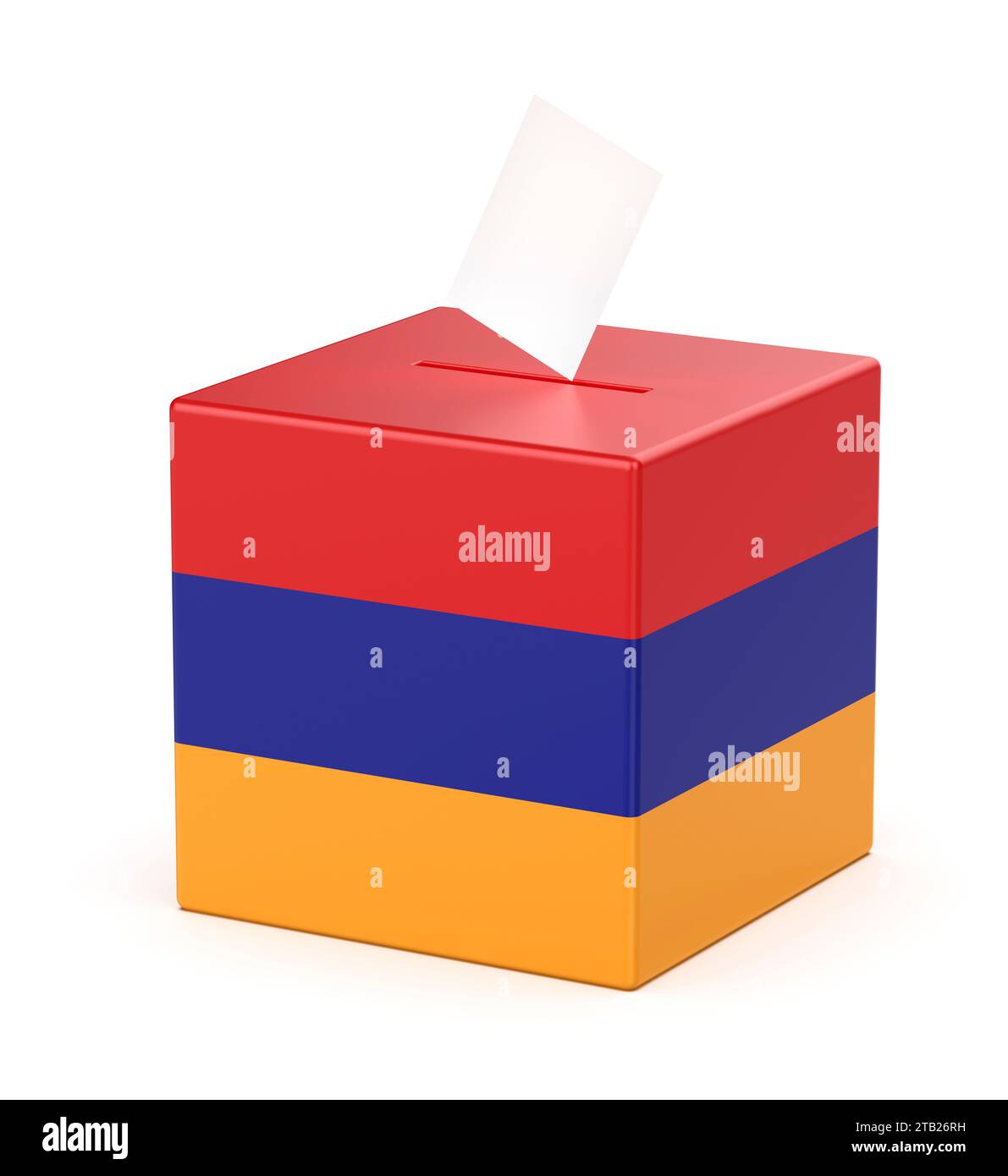 Urna con la bandiera dell'Armenia, immagine concettuale per le elezioni nella Repubblica d'Armenia Foto Stock