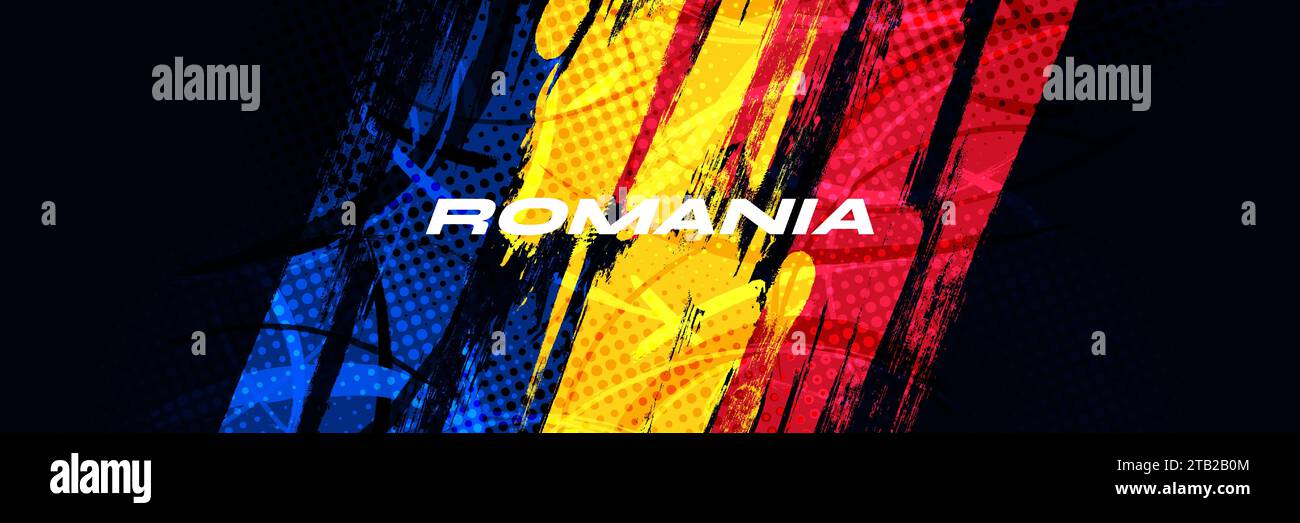 Bandiera Romania con stile tratto pennello isolato su sfondo bianco. Bandiera della Romania Illustrazione Vettoriale