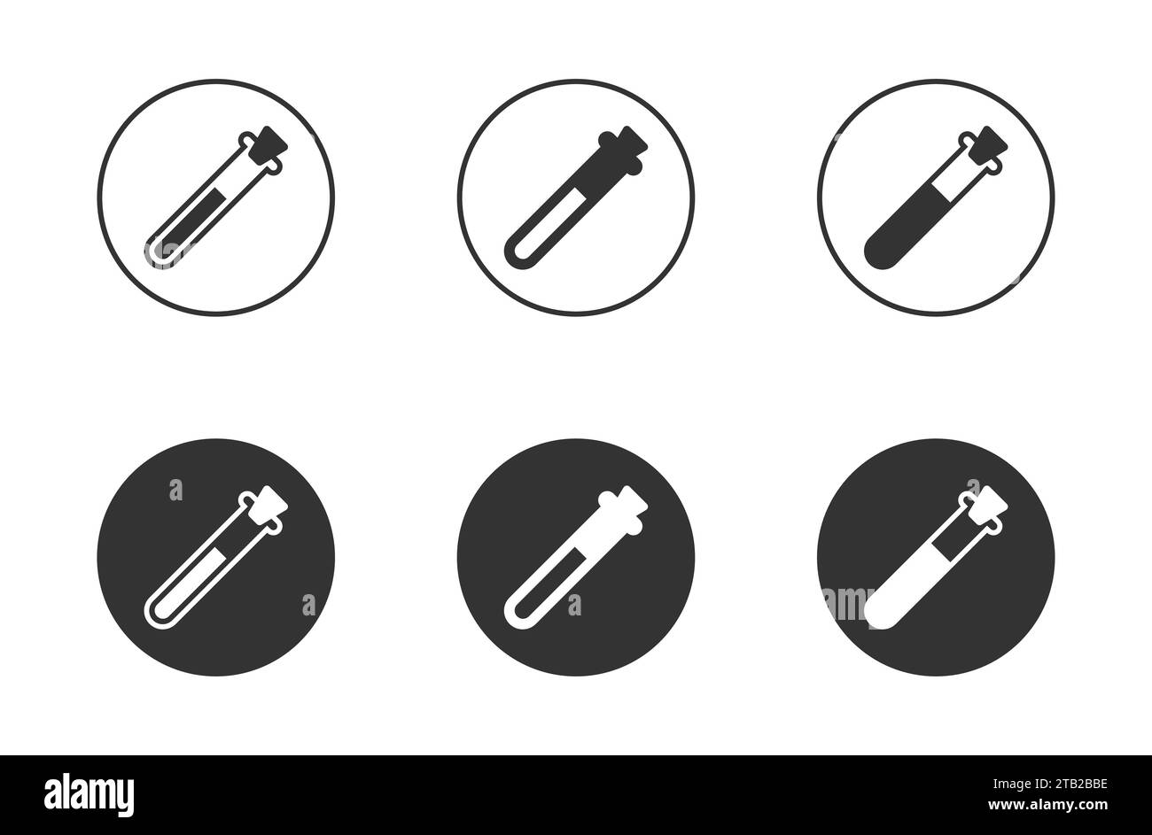 Flacone con set di icone per pozione. Icona della provetta per analisi ematiche. Illustrazione vettoriale Illustrazione Vettoriale