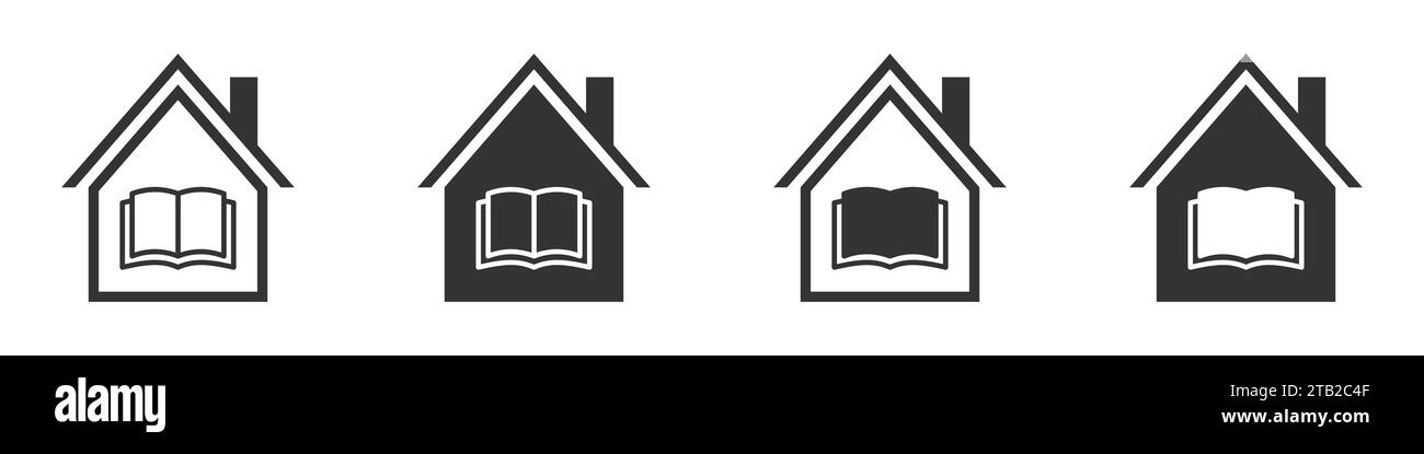 Icona Libreria. Icone dell'istruzione domestica. Apprendimento online. Simbolo della scuola a casa. Illustrazione vettoriale Illustrazione Vettoriale