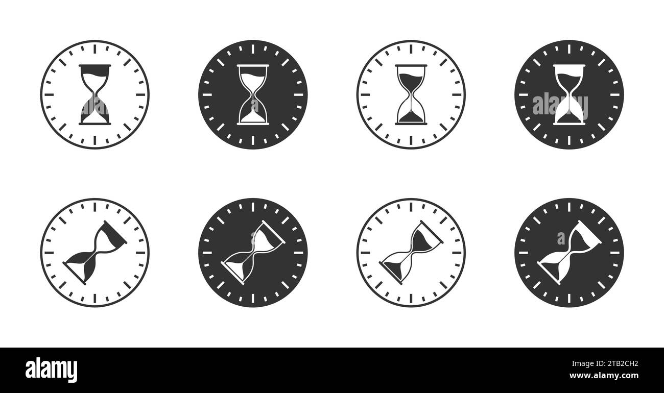 Icona a forma di orologio con clessidra. Illustrazione vettoriale Illustrazione Vettoriale