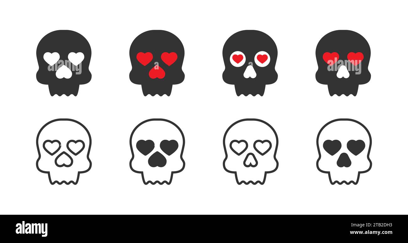 Icona del cranio con forme a cuore. Skull in Love Icon ironica. Illustrazione vettoriale Illustrazione Vettoriale