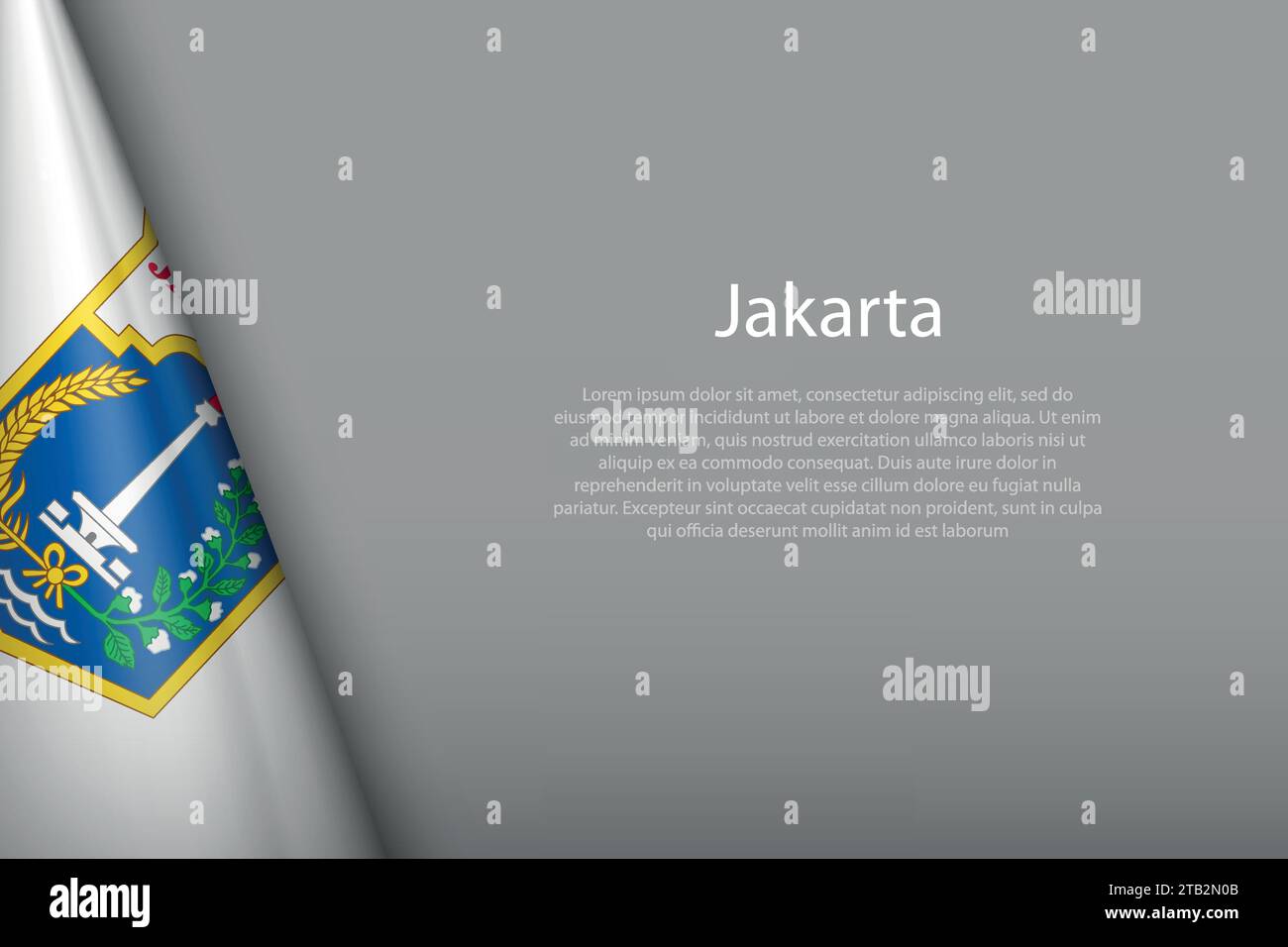 Bandiera 3d di Giacarta, è una città indonesiana, isolata sullo sfondo con un copyspace Illustrazione Vettoriale