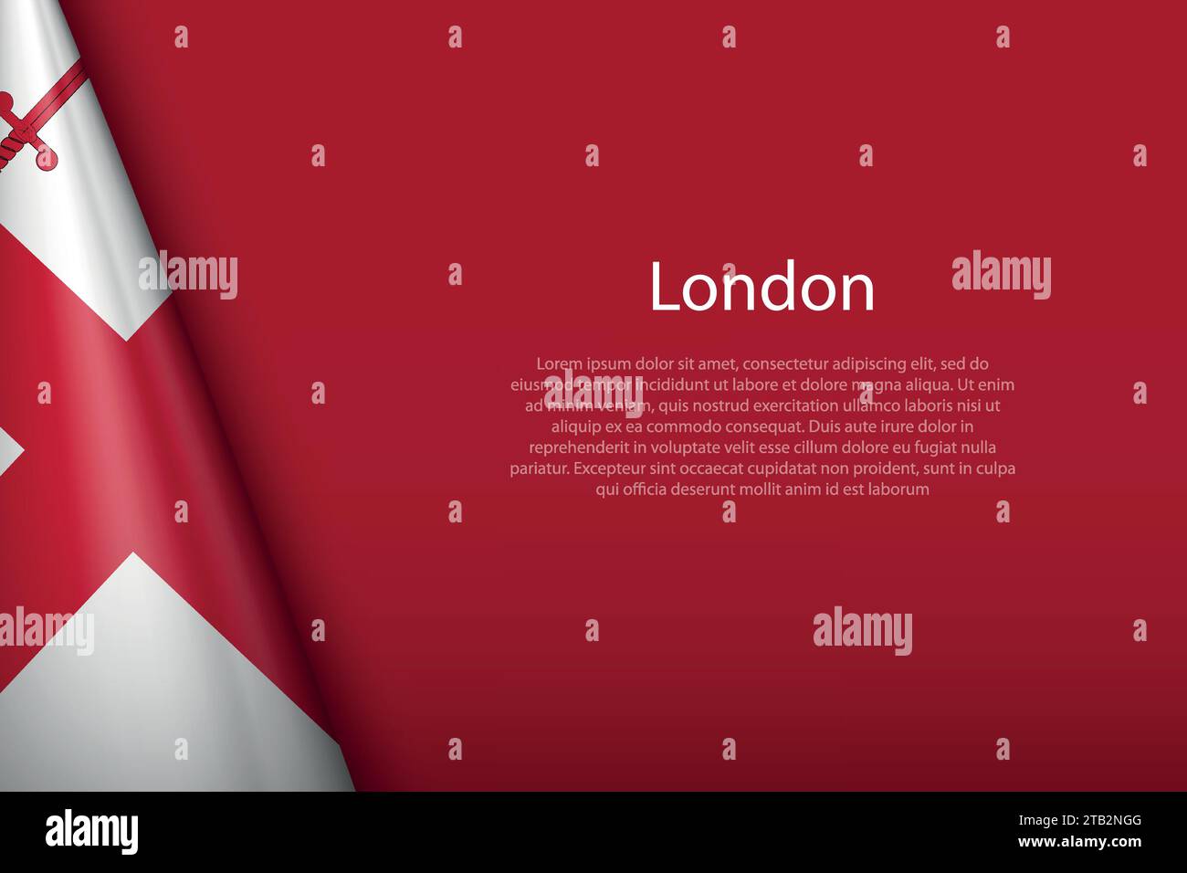 Bandiera 3d di Londra, è una città del Regno Unito, isolata sullo sfondo con il copyspace Illustrazione Vettoriale