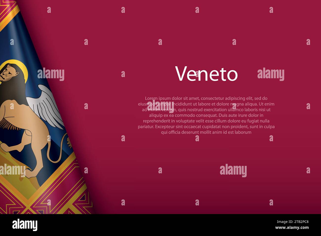 Bandiera 3d Veneto, regione d'Italia, isolata sullo sfondo con copyspace Illustrazione Vettoriale