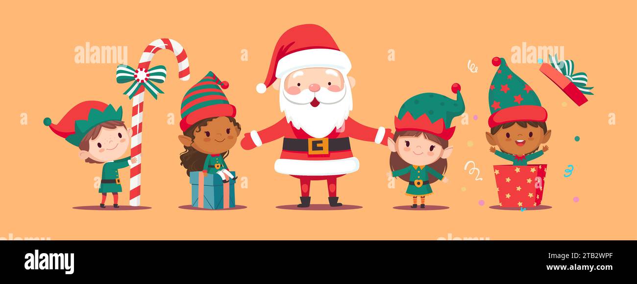 Elfi di Natale e Babbo Natale Illustrazione Vettoriale