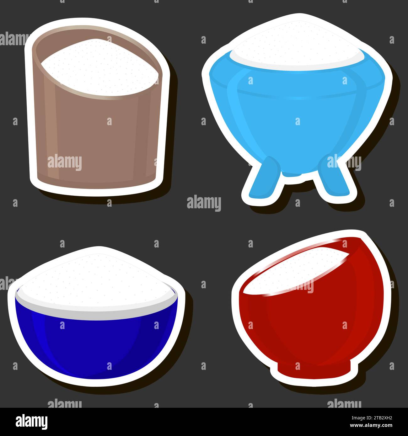 Illustrazione sul tema gustoso zucchero dolce per il menu del ristorante, prodotto alimentare bianco costituito da piccoli grani di zucchero di sabbia da aggiungere a piatti diversi Illustrazione Vettoriale