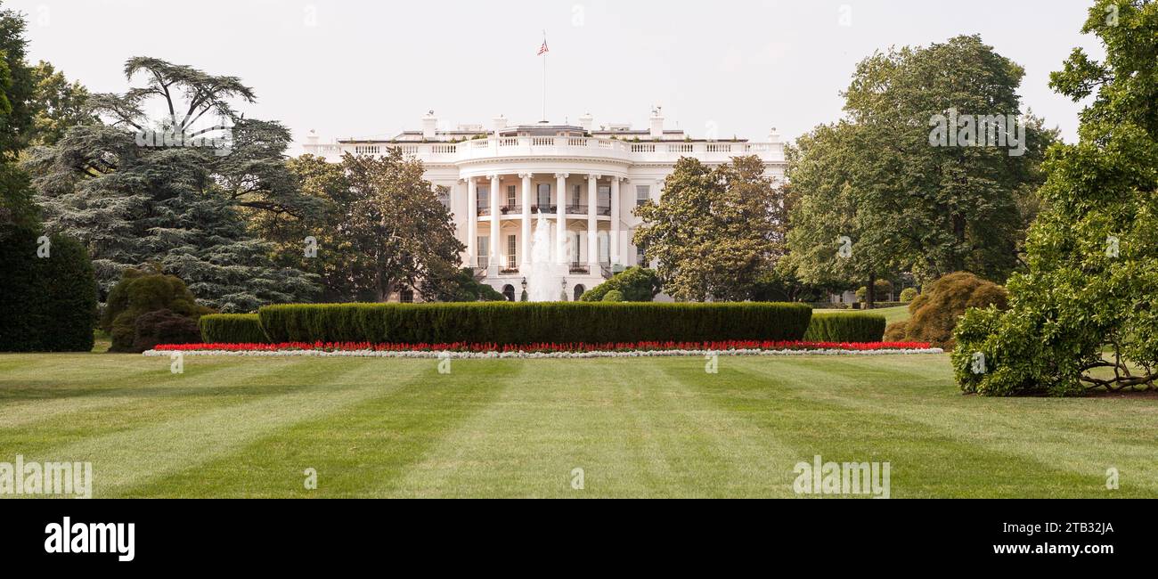 Vista posteriore della Casa Bianca. 1600 Pennsylvania Avenue NW, Washington, DC 20500, Stati Uniti Foto Stock