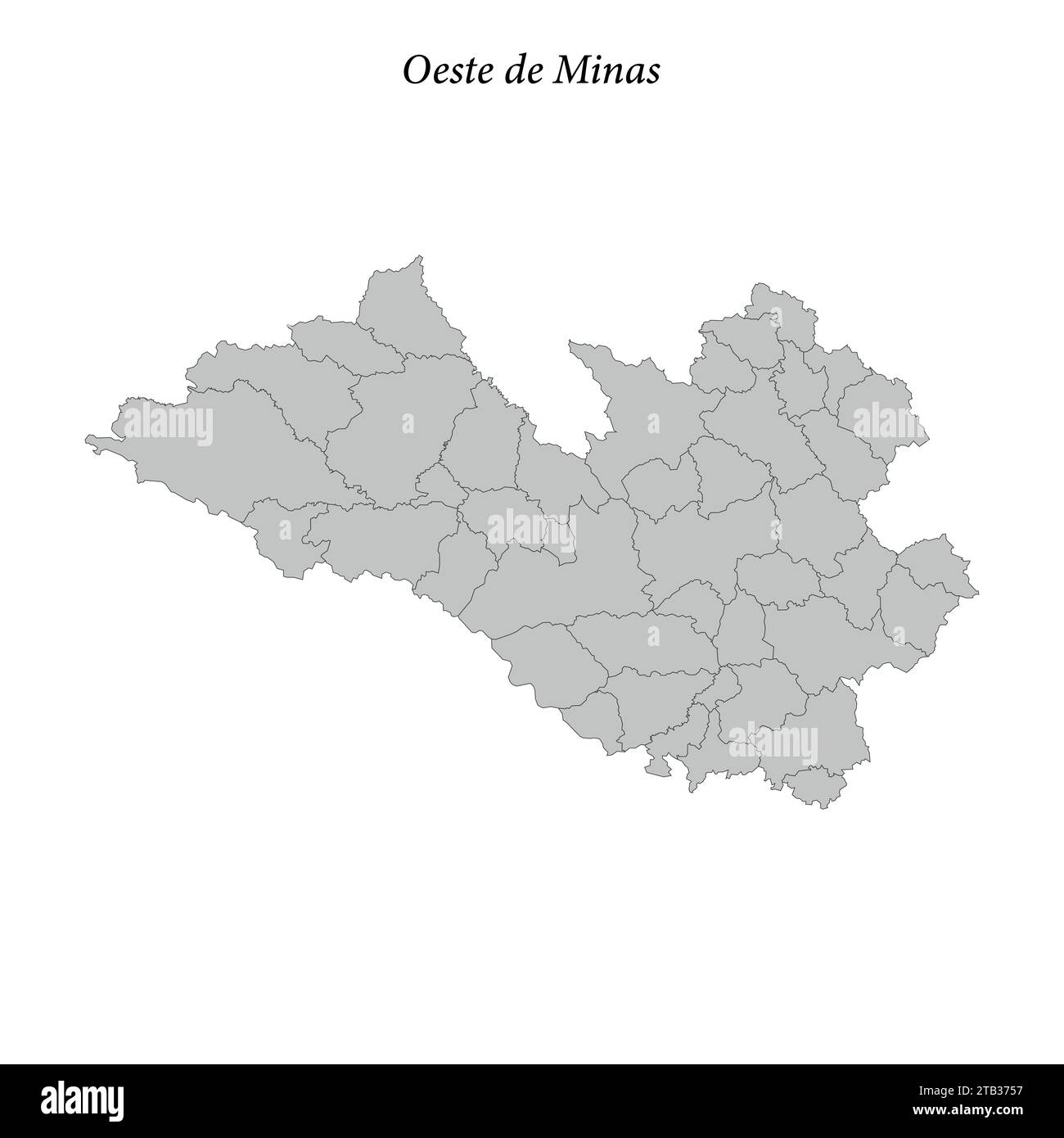 la mappa di Oeste de Minas è un mesoregion dello stato di Minas Gerais con comuni di confine Illustrazione Vettoriale
