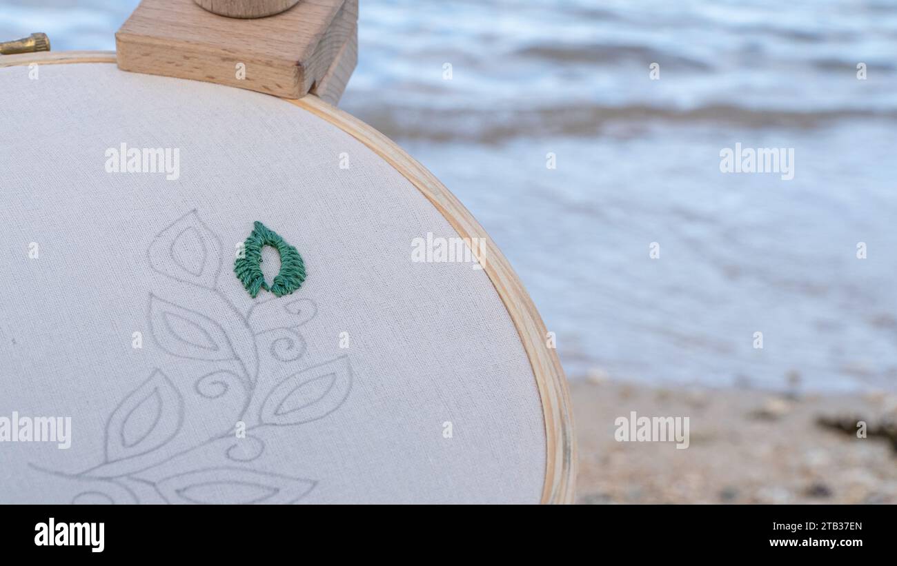 Motivo delle foglie del ricamo a mano Foto Stock