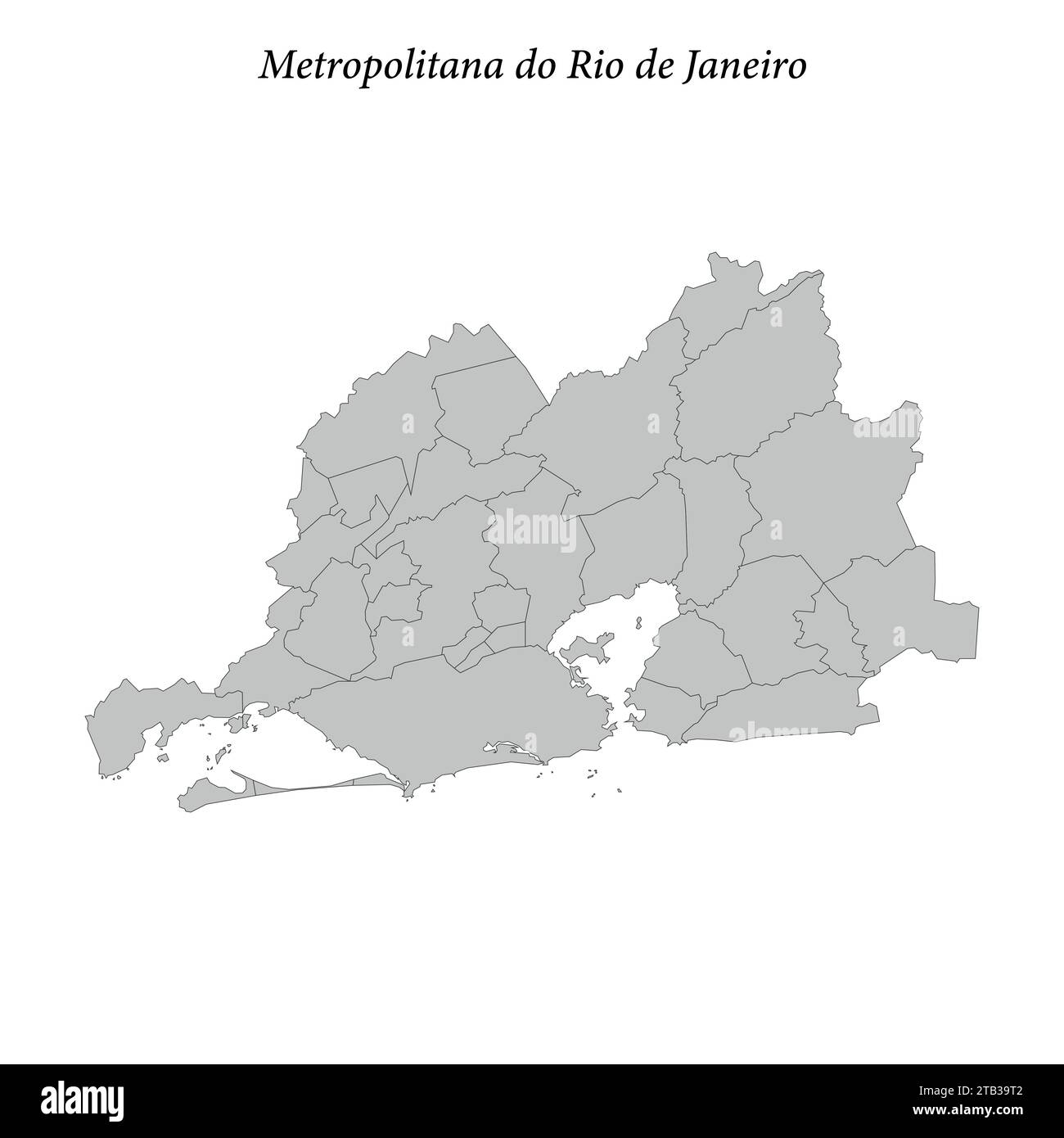 la mappa della metropolitana do Rio de Janeiro è un mesoregion dello stato di Rio de Janeiro con i comuni confinanti Illustrazione Vettoriale