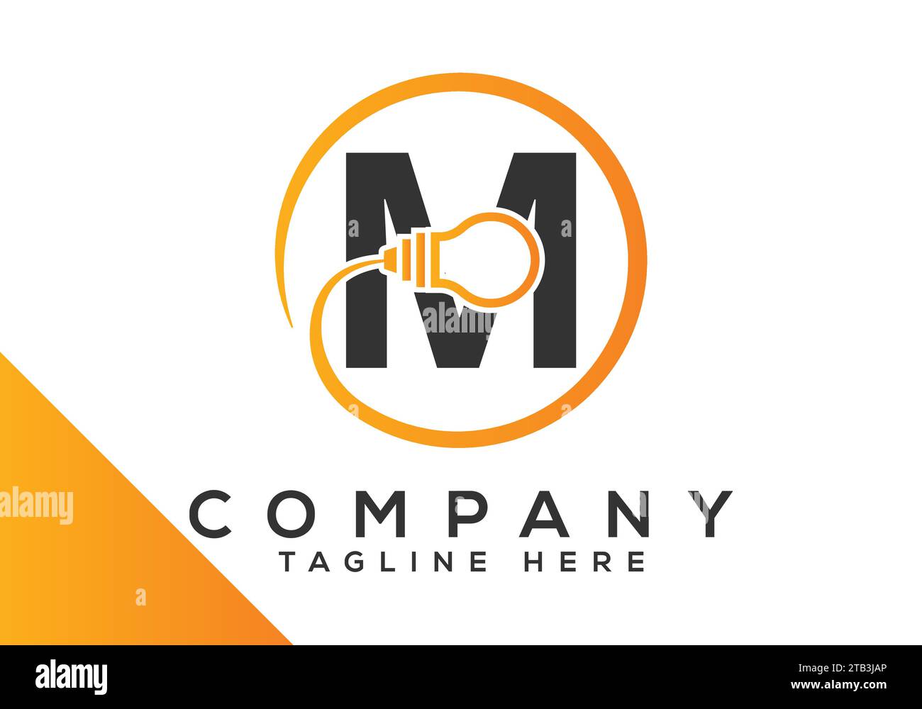 Modello vettoriale di progettazione di lampadine elettriche Letter M. simboli del logo industriale e tecnologico Illustrazione Vettoriale