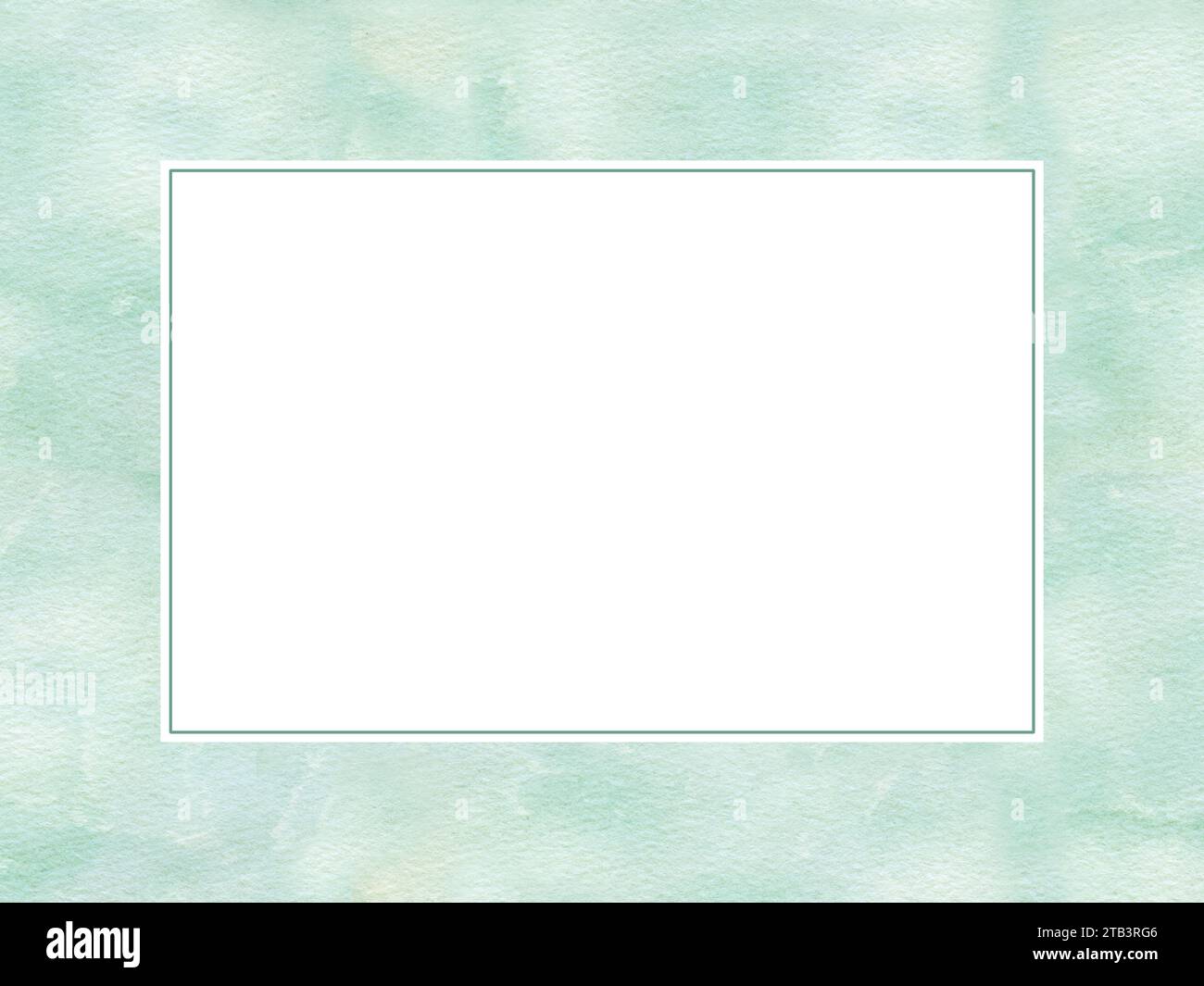 Sfondo color verde acquerello, carta texture. Telaio orizzontale. Illustrazione astratta. Nubi e cielo simulati, onde. Per cartolina, etichetta Foto Stock