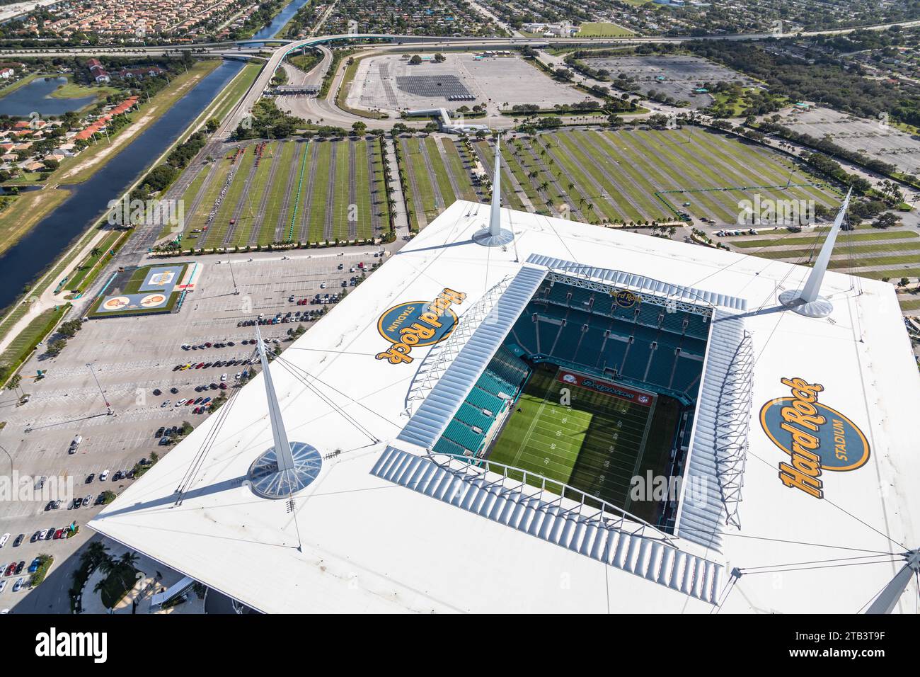 Vista aerea dell'Hard Rock Stadium di Miami, Florida, Stati Uniti Foto Stock