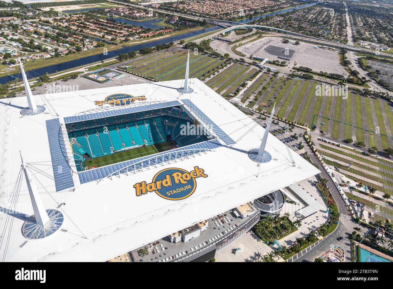 Vista aerea dell'Hard Rock Stadium di Miami, Florida, Stati Uniti Foto Stock
