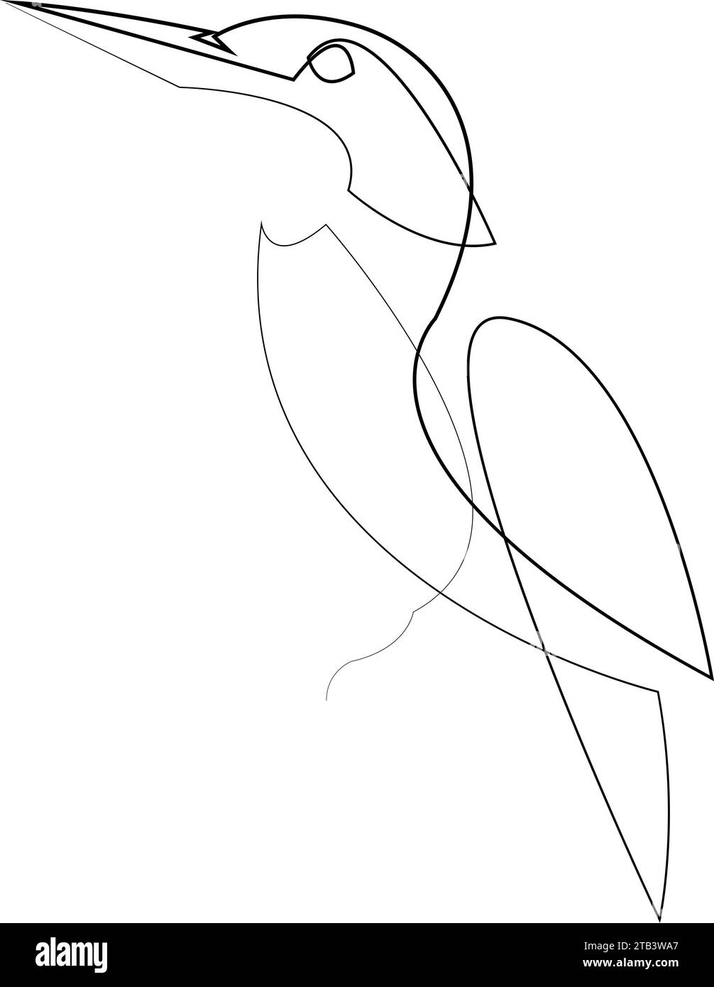 Silhouette a una linea kingfisher o halcyon Bird design. Illustrazione vettoriale in stile minimalismo disegnata a mano Illustrazione Vettoriale