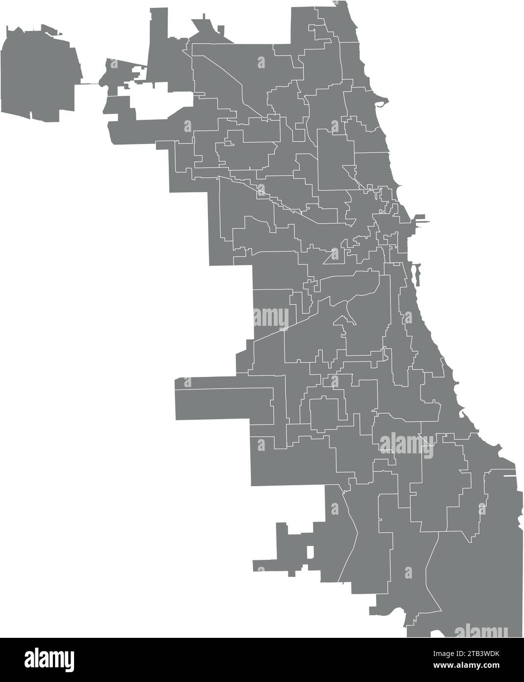 Mappa dei quartieri grigi dei CONSIGLI DELLA CITTÀ DI CHICAGO, ILLINOIS Illustrazione Vettoriale