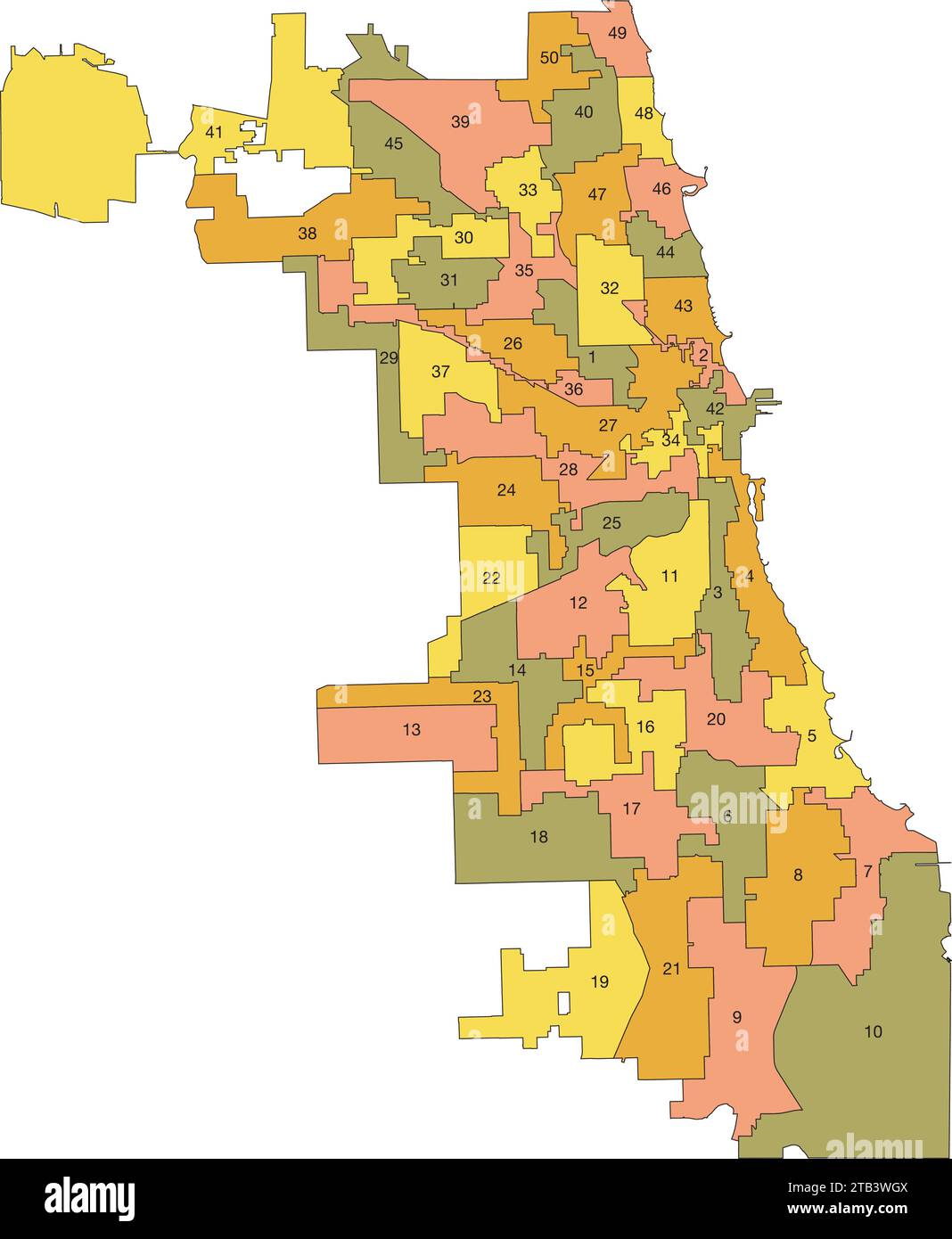 Mappa dei ward numerati Pastel dei CONSIGLI DELLA CITTÀ DI CHICAGO, ILLINOIS Illustrazione Vettoriale