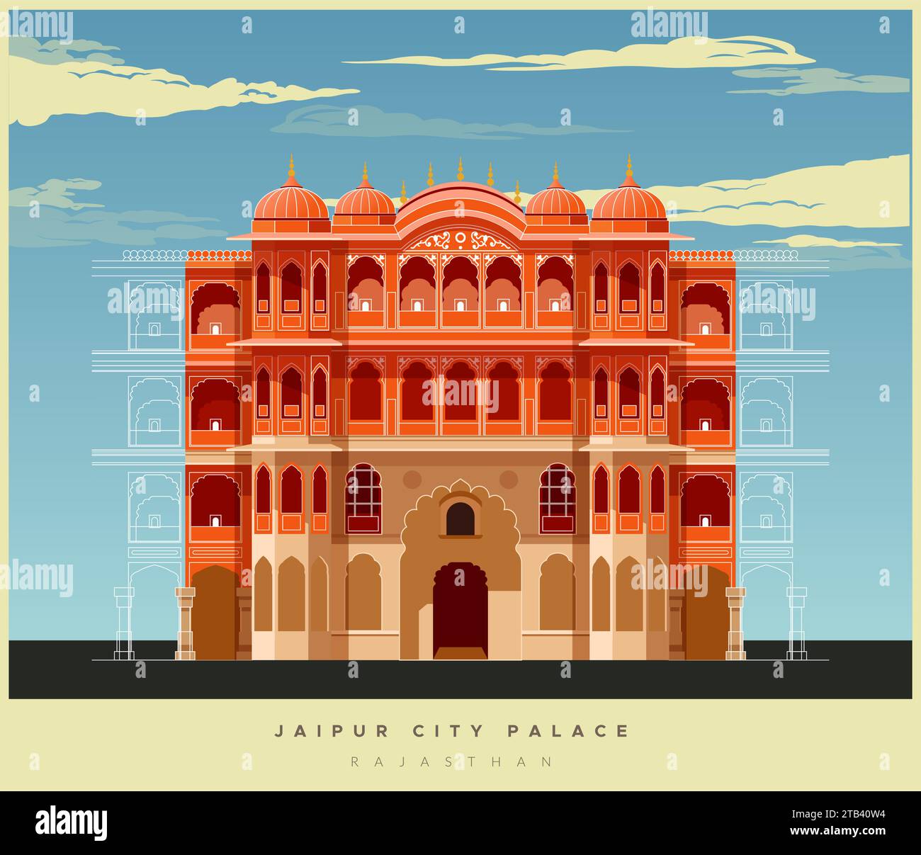 Palazzo della città di Jaipur, Rajasthan - Stock Illustration as EPS 10 file Illustrazione Vettoriale