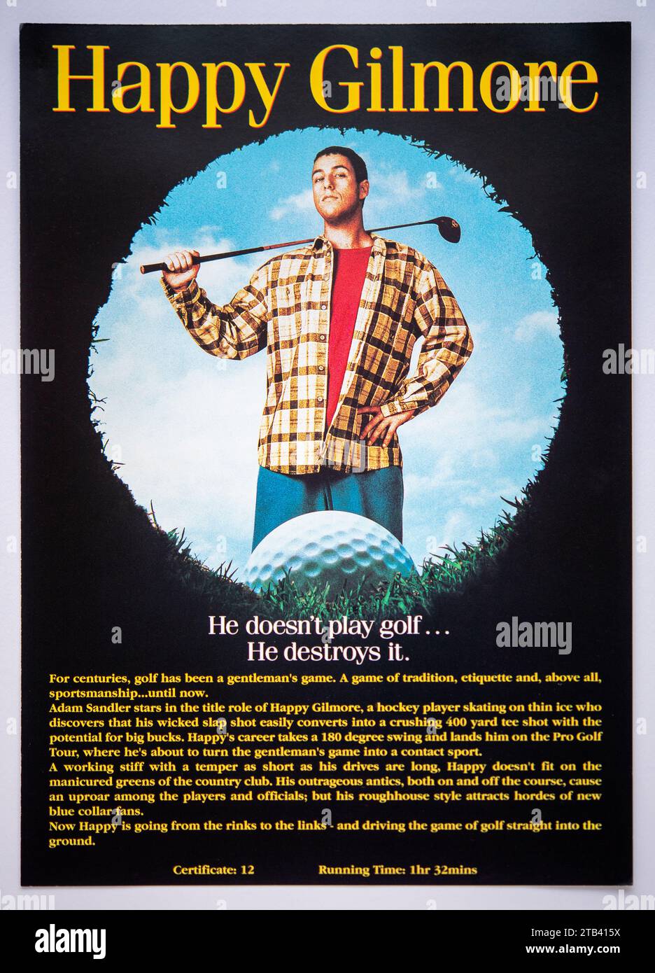 Informazioni pubblicitarie per il film Happy Gilmore, una commedia con Adam Sandler, pubblicata nel 1996 Foto Stock