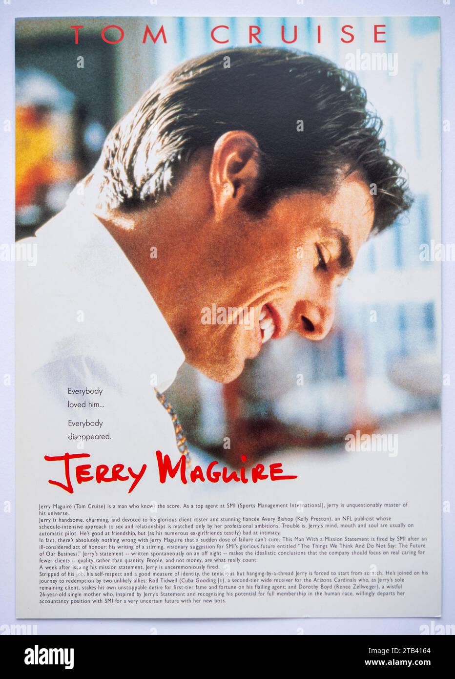 Informazioni pubblicitarie per il film Jerry Maguire, un dramma romantico con Tom Cruise, uscito nel 1996 Foto Stock