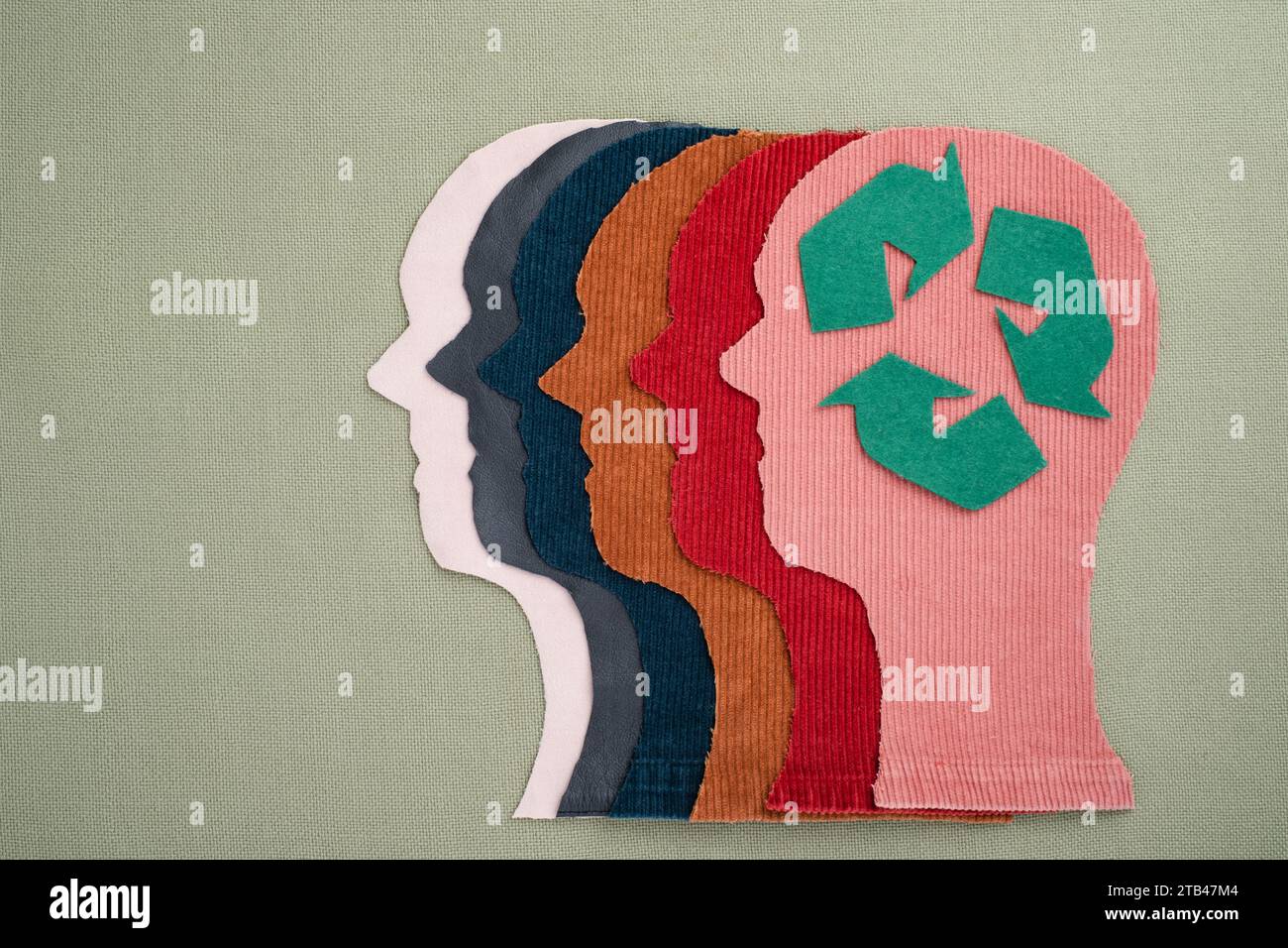 Consapevolezza ecologica della diversità della società. Salute mentale, economia eco-sostenibile. spianatura piatta. Foto Stock
