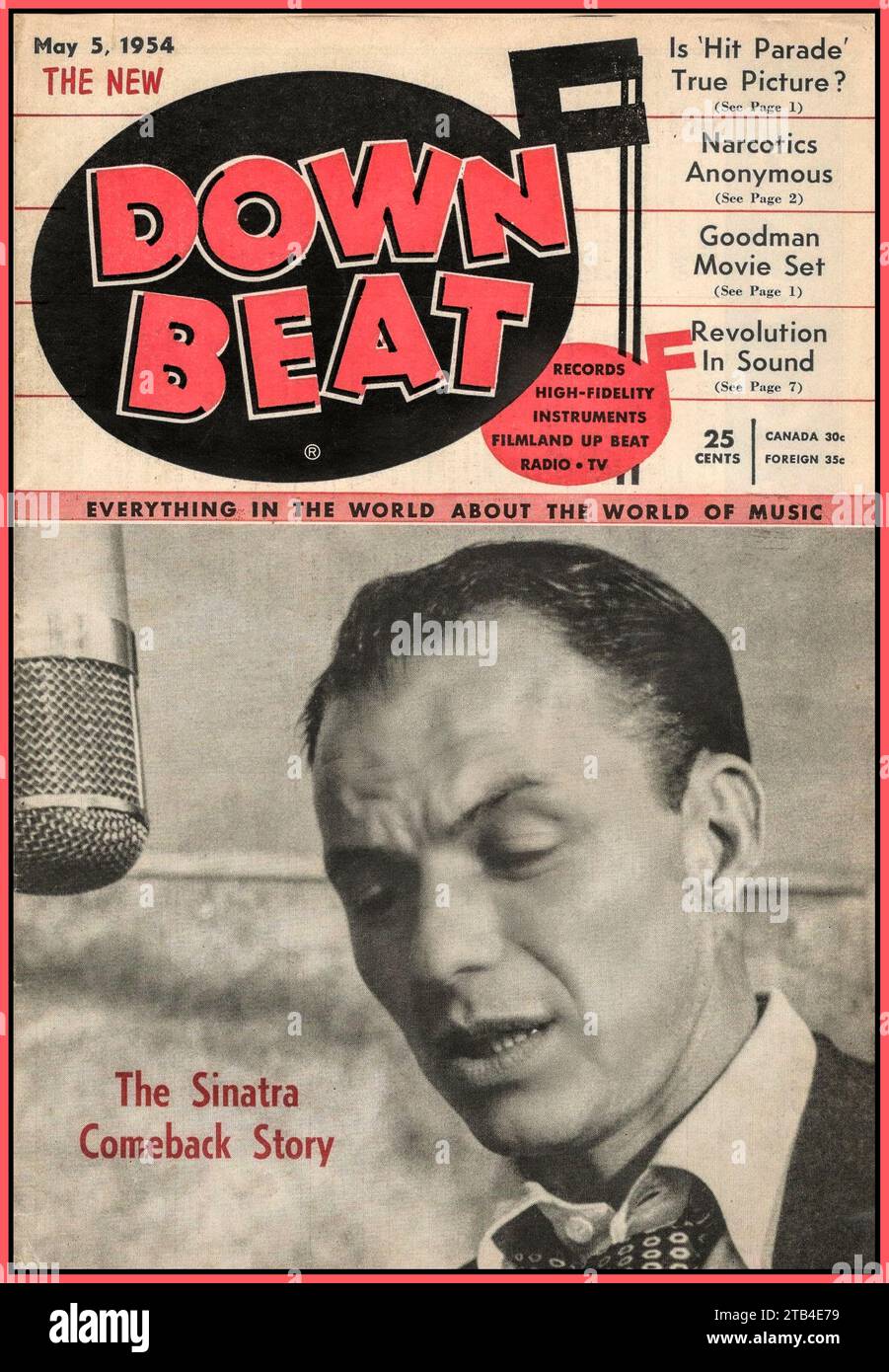 FRANK SINATRA 1954 copertina "Down Beat". Rivista musicale. Sinatra Comeback Story Hollywood America USA. Foto Stock