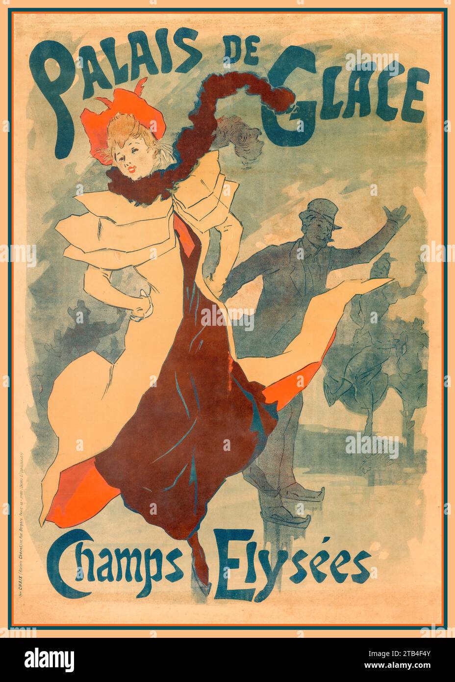 Poster vintage del pattinaggio su ghiaccio francese degli anni '1890 'Palais de Glace Champs Elysees' Parigi Francia di Jules Cheret (1836-1932) Foto Stock