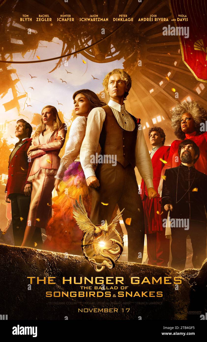 The Hunger Games: The Ballad of Songbirds & Snakes (2023) diretto da Francis Lawrence e interpretato da Rachel Zegler, Tom Blyth e Viola Davis. Adattamento su grande schermo del prequel di Suzanne Collins che racconta la storia di Coriolanus Snow come mentore e sviluppa sentimenti per il tributo femminile del Distretto 12 durante i 10th Hunger Games. Poster US One sheet***SOLO PER USO EDITORIALE***. Credito: BFA / Lionsgate Foto Stock