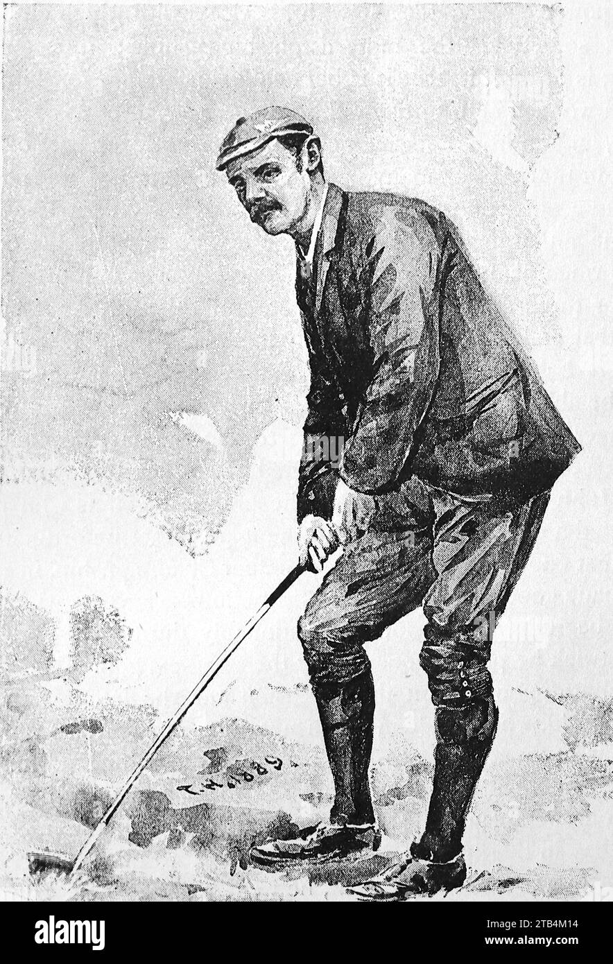 Mr. John Ball, di T. Hodge, c1889. Da un'illustrazione sul golf, datata dal 1889 al 1901. La storia del golf è lunga. Anche se le sue origini sono contestate, gli storici sono generalmente concordi sul fatto che quello che è conosciuto come "moderno" golf è iniziato nel Medioevo in Scozia. Fu solo dalla metà alla fine del XIX secolo che questo sport divenne più popolare in Gran Bretagna, nell'Impero britannico e poi negli Stati Uniti. Nel corso degli anni, l'umile palla da golf e il golf club sono cambiati enormemente. Foto Stock