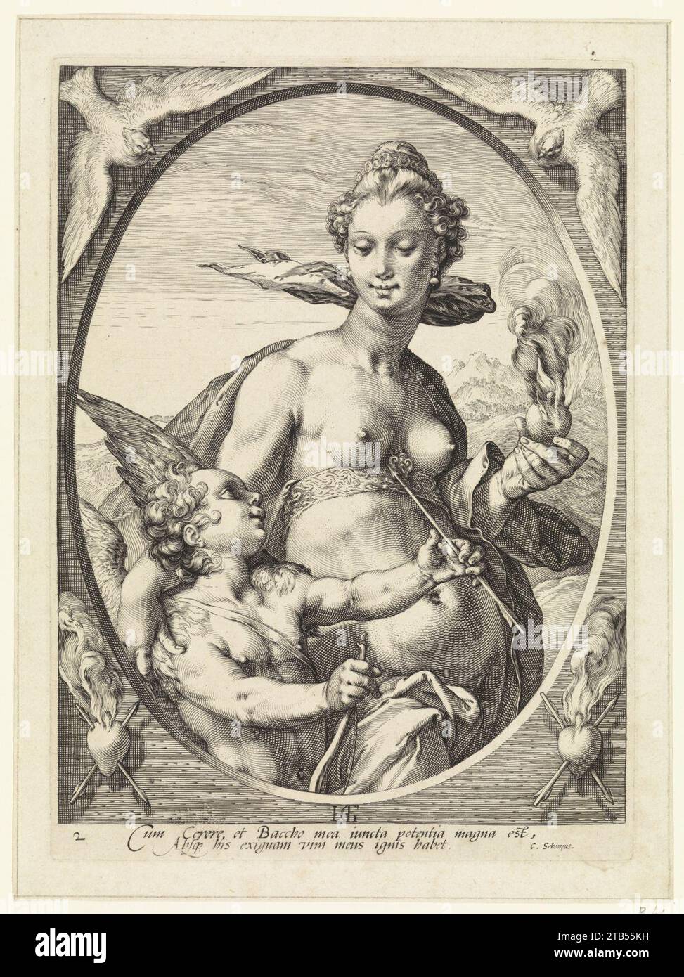 Venus en Amor di Hendrick Goltzius (naar Jan Saenredam). Foto Stock